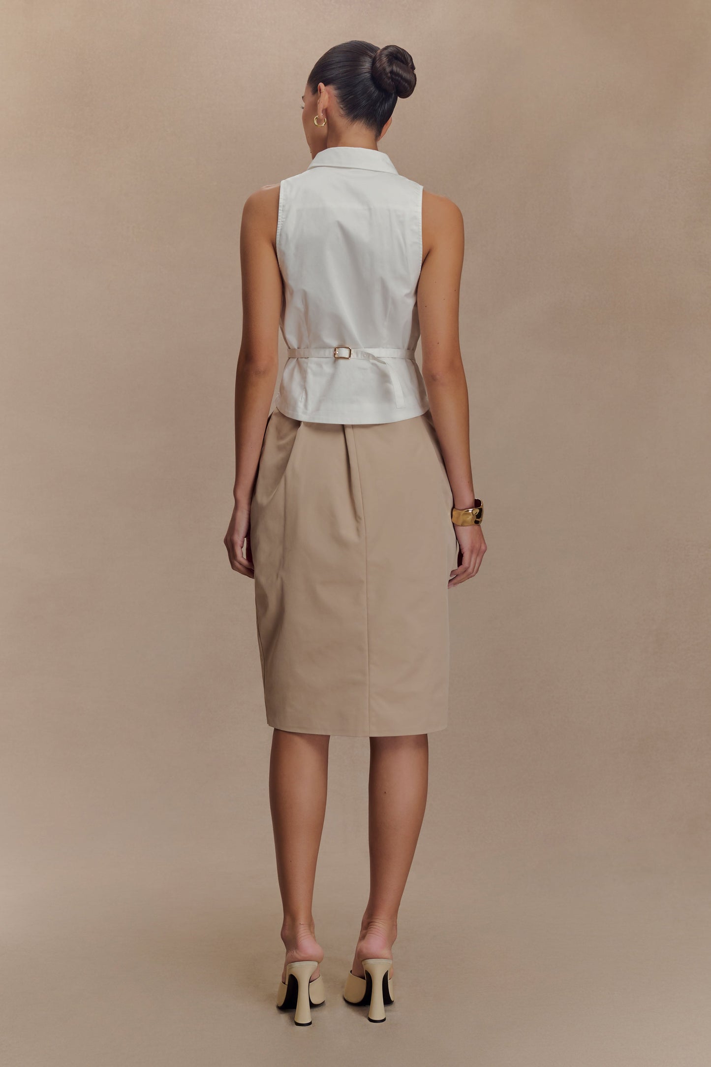 Vera Twill Split Front Midi Skirt - Camel