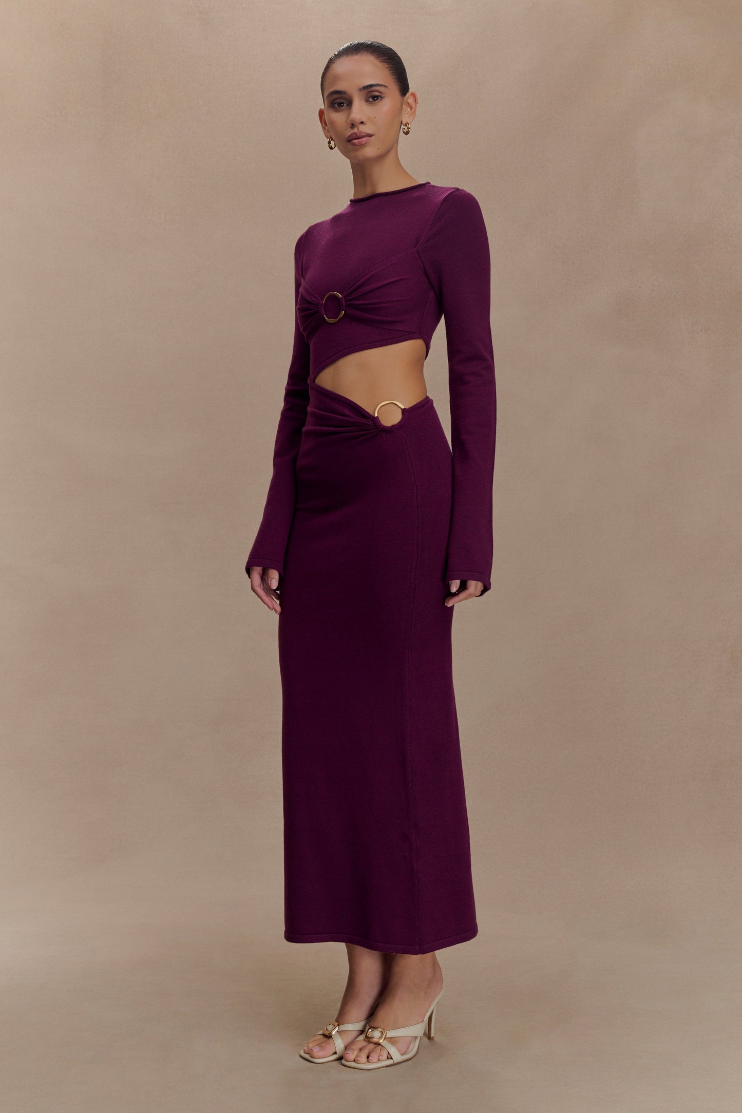 Azariah Long Sleeve Knit Midi Dress - Plum