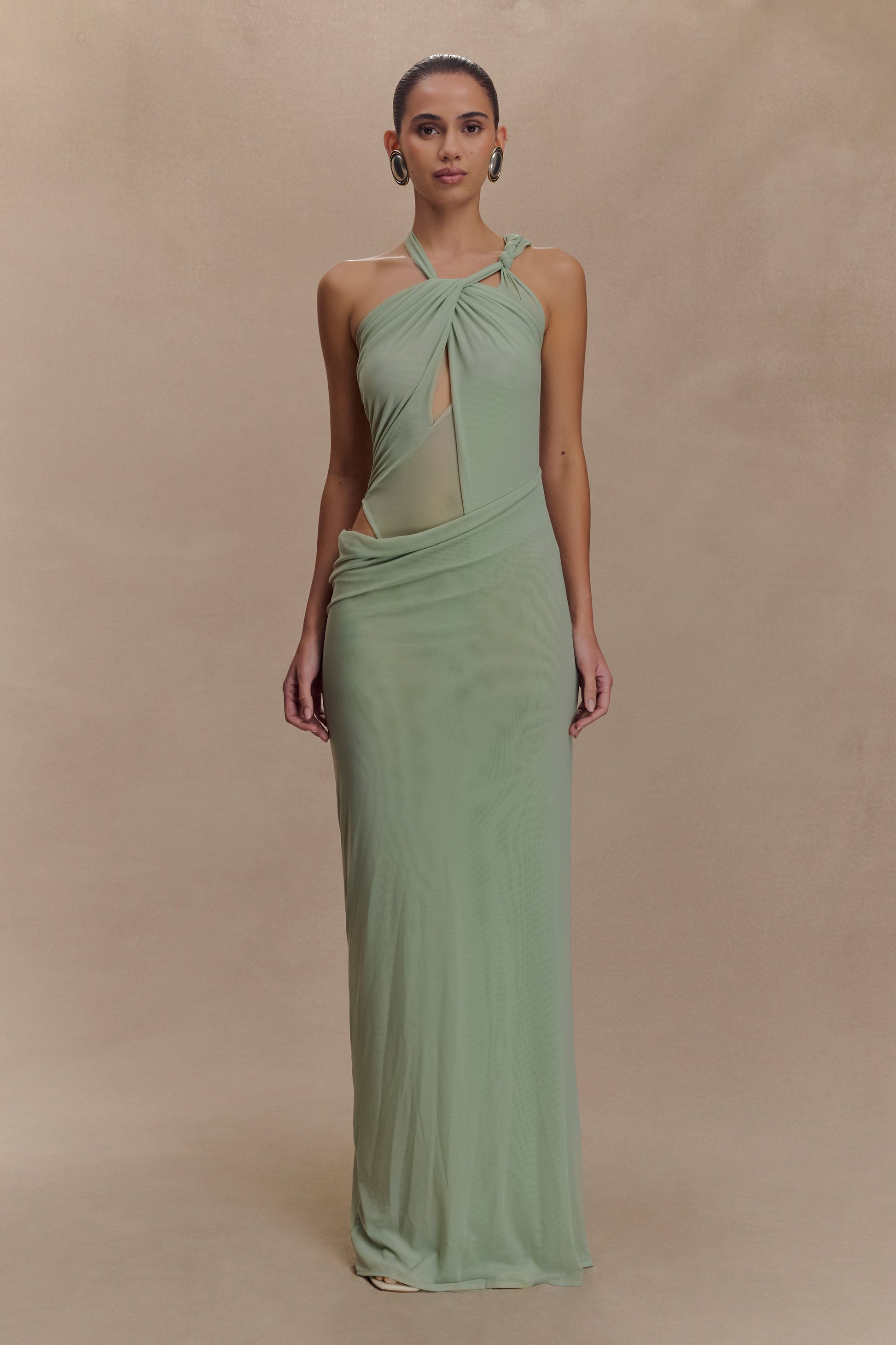 Edwina Knotted Mesh Maxi Dress - Sage - View 6 | Shop Formal Dress