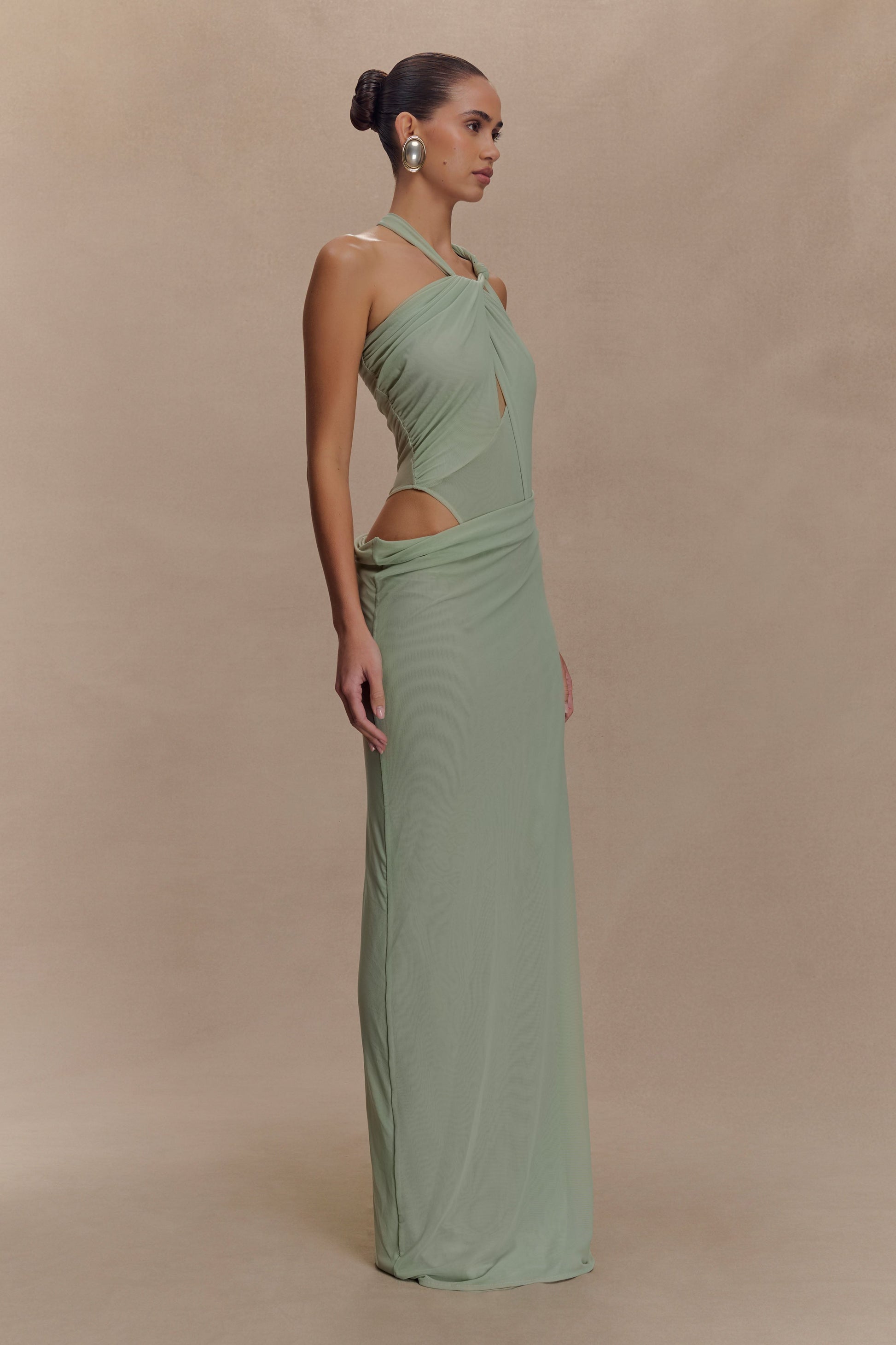 Edwina Knotted Mesh Maxi Dress - Sage - View 5 | Shop Formal Dress