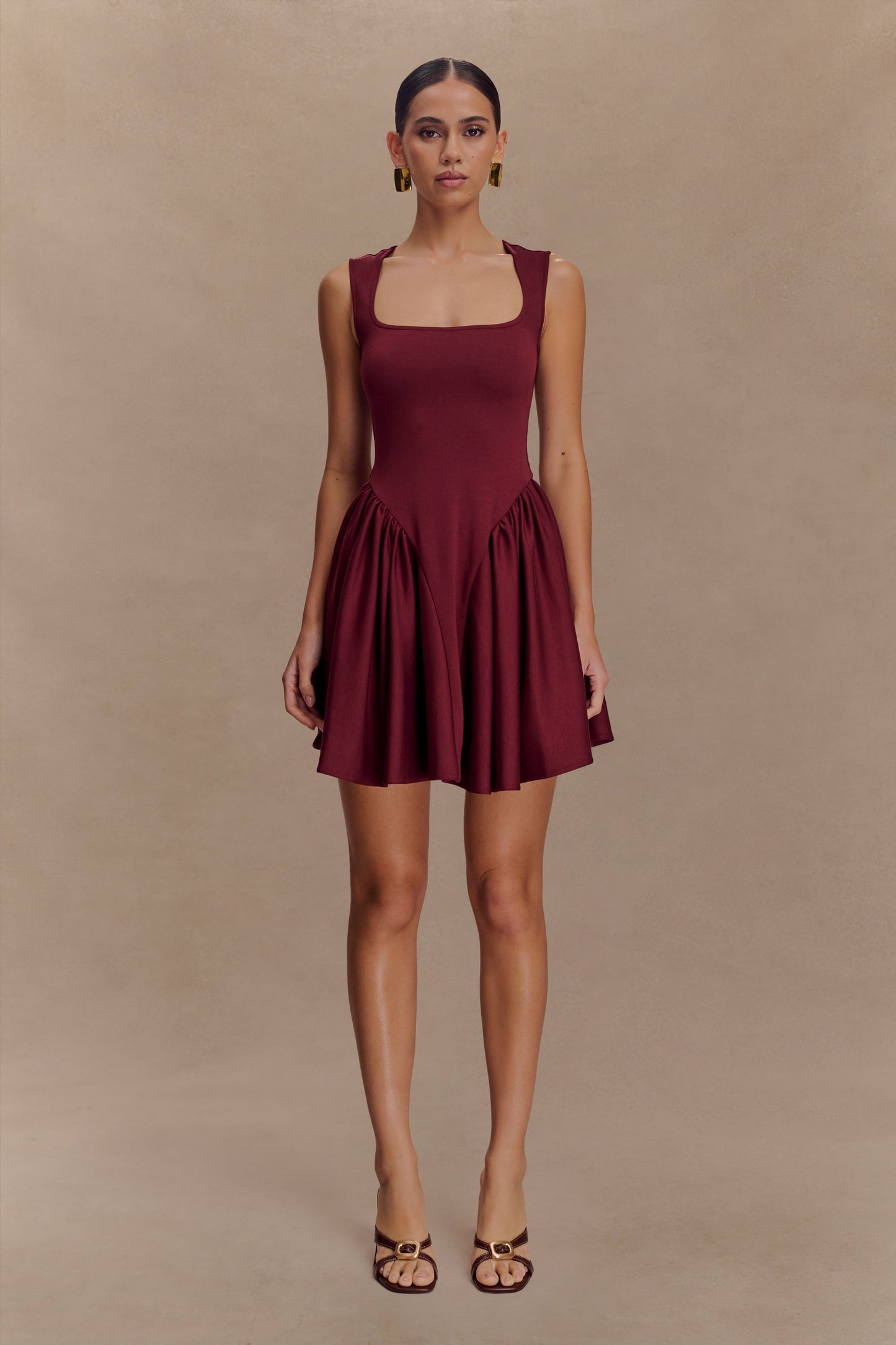 Sharon Scuba Jersey Mini Dress - Wine