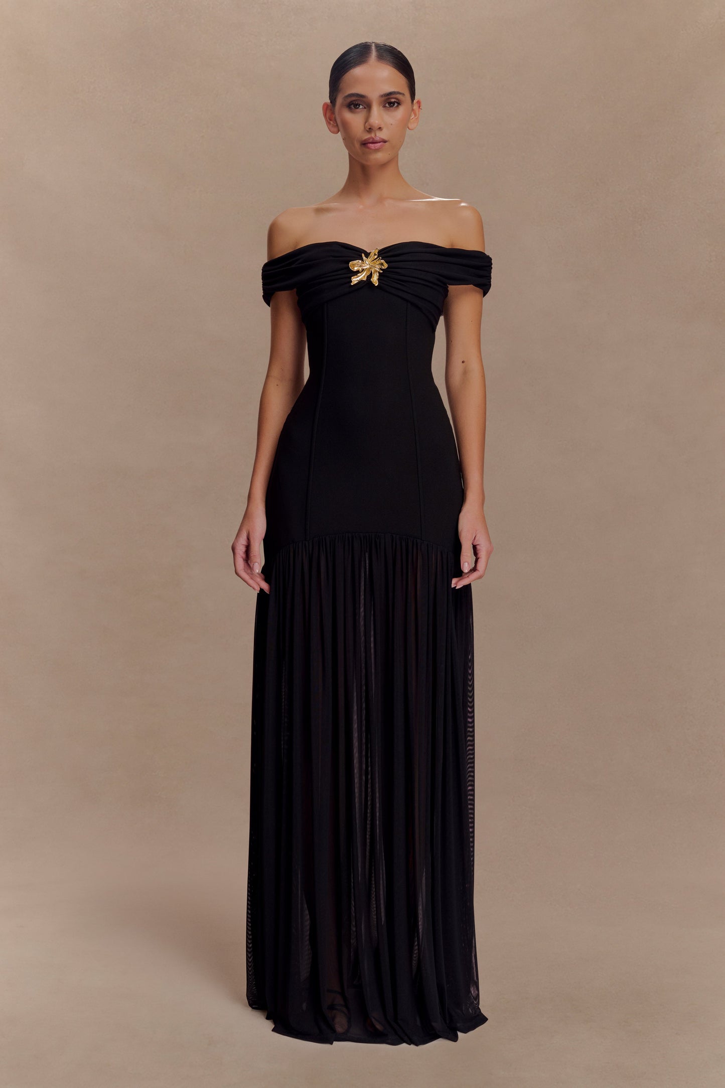 Kellie Off Shoulder Crepe Maxi Dress - Black