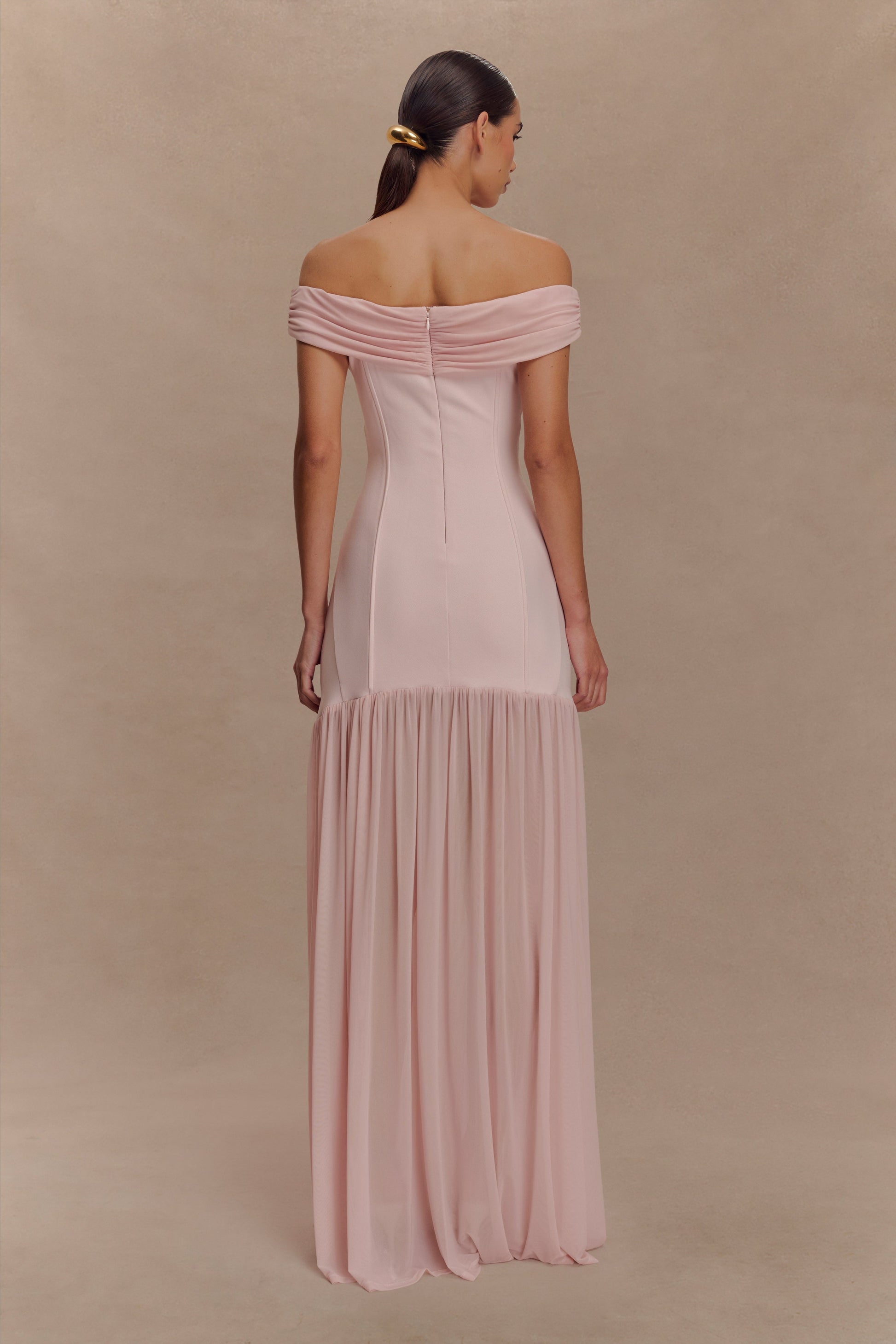 Kellie Off Shoulder Crepe Maxi Dress - Blush Pink - View 3 | Shop Formal Dress