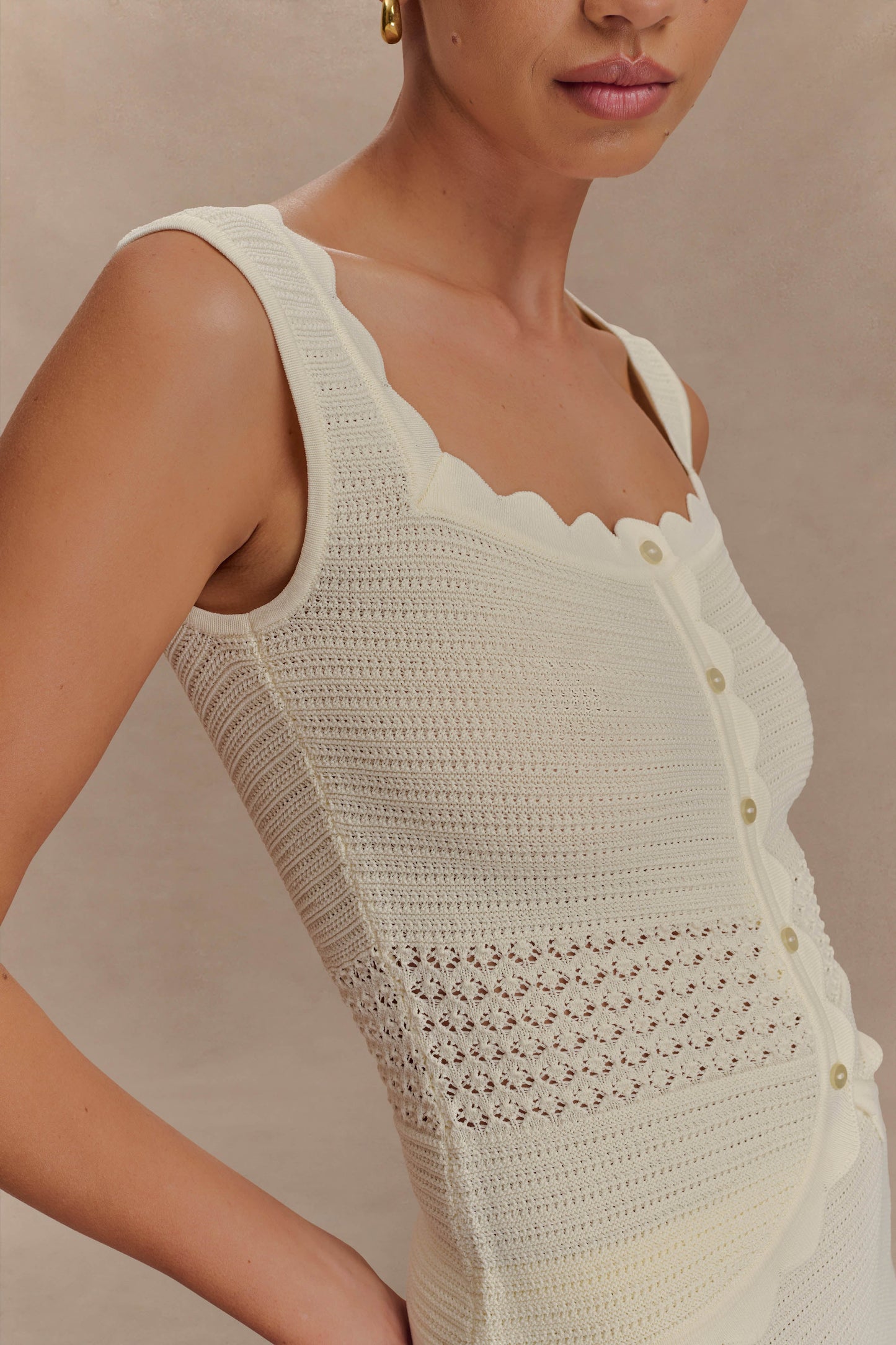 Madeline Scallop Knit Top - Ivory
