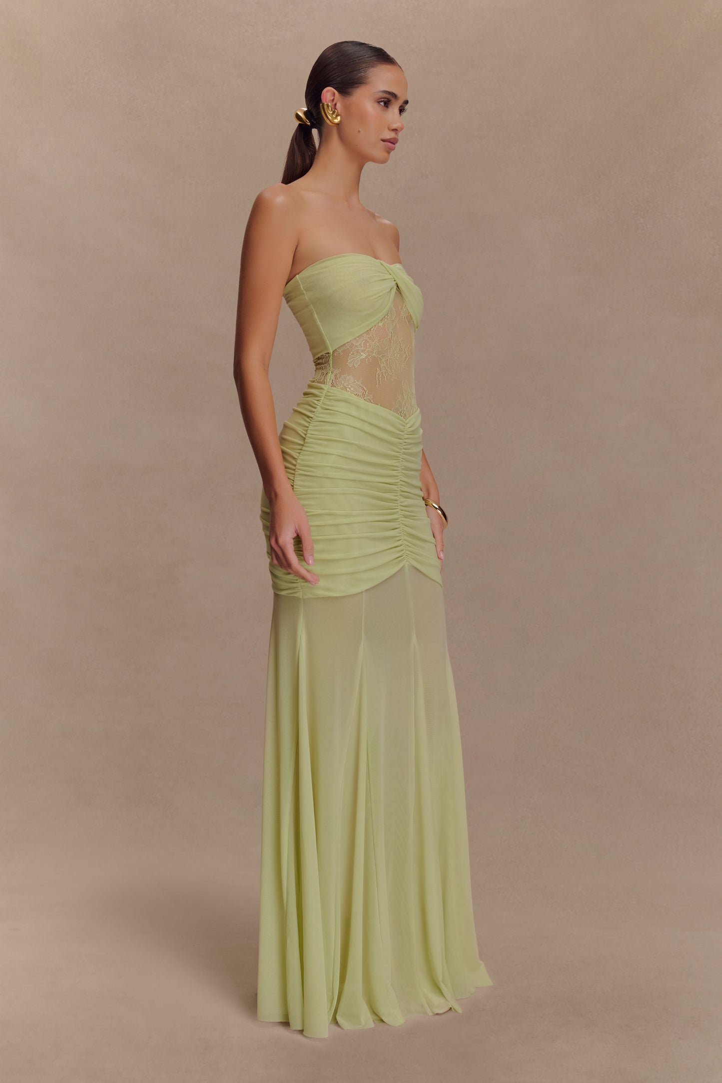 Khadijah Lace And Mesh Maxi Dress - Sage