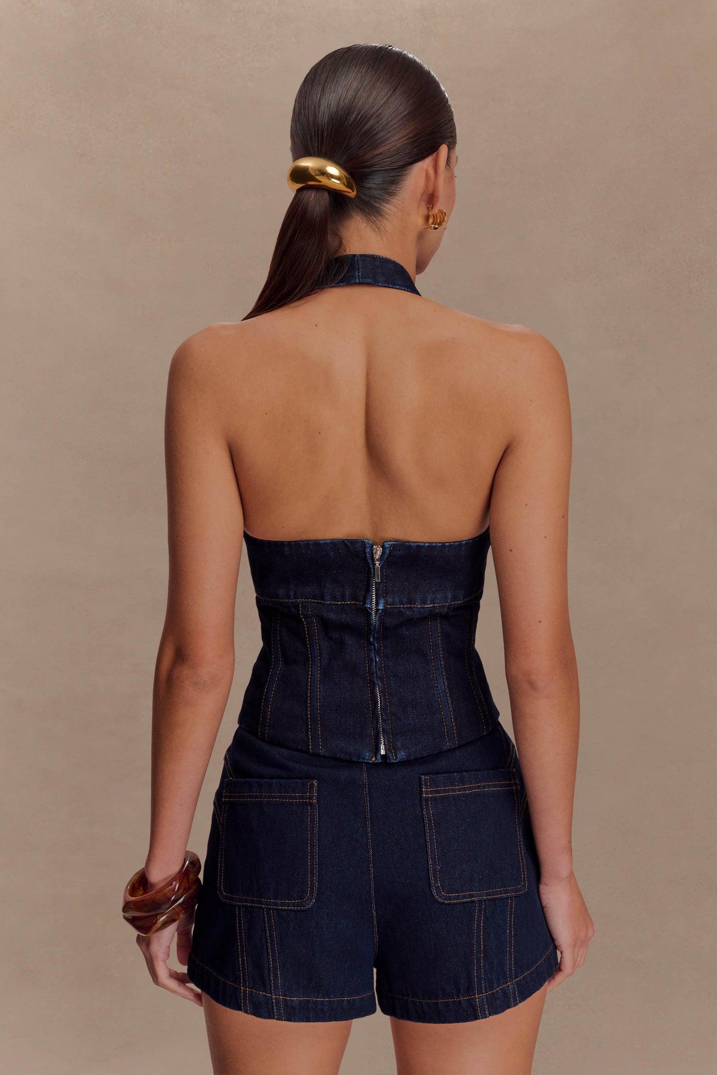 Meadow Denim Corset Halter Top - Indigo Blue