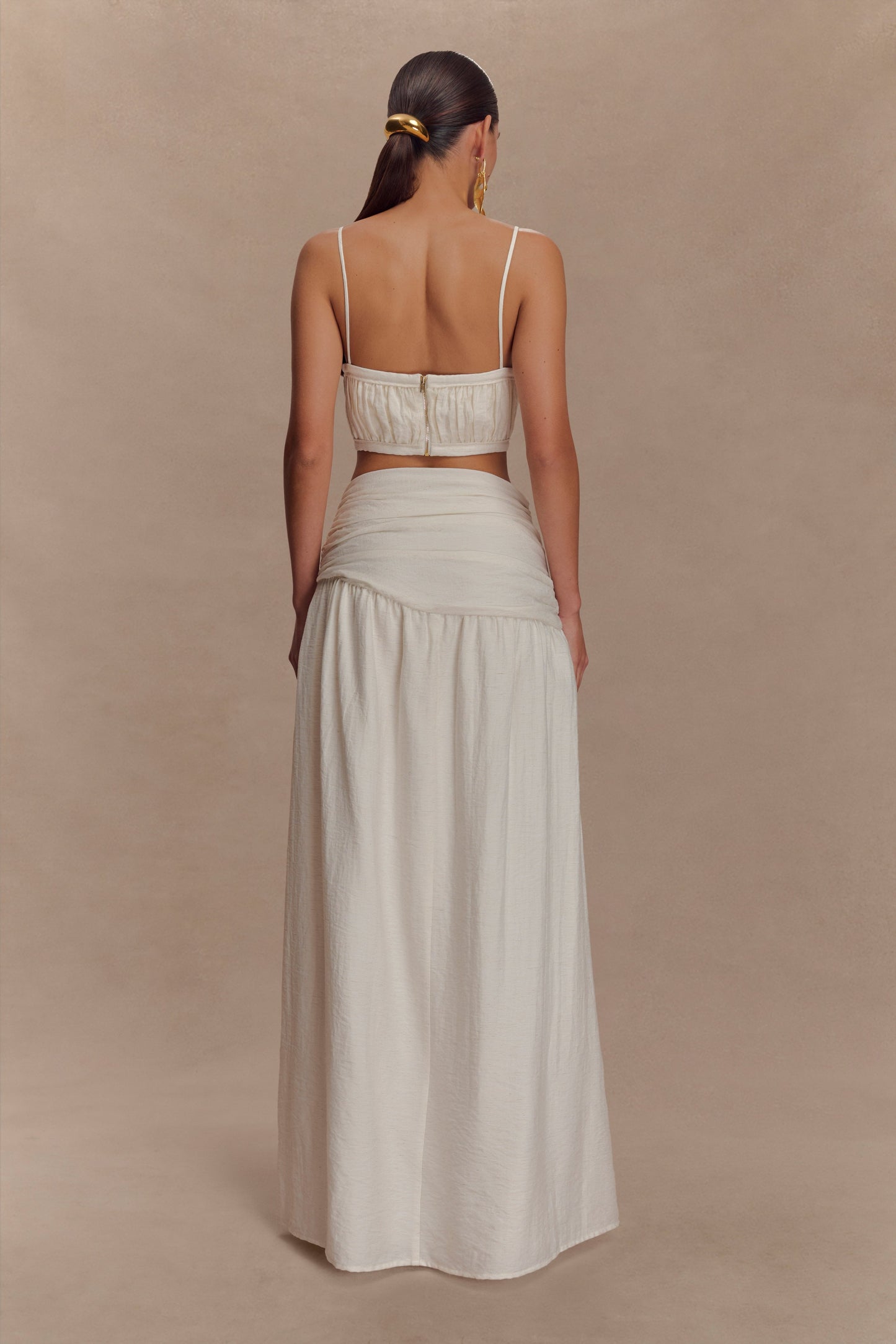 Scottie Gathered Linen Knot Maxi Skirt - Oat Marle