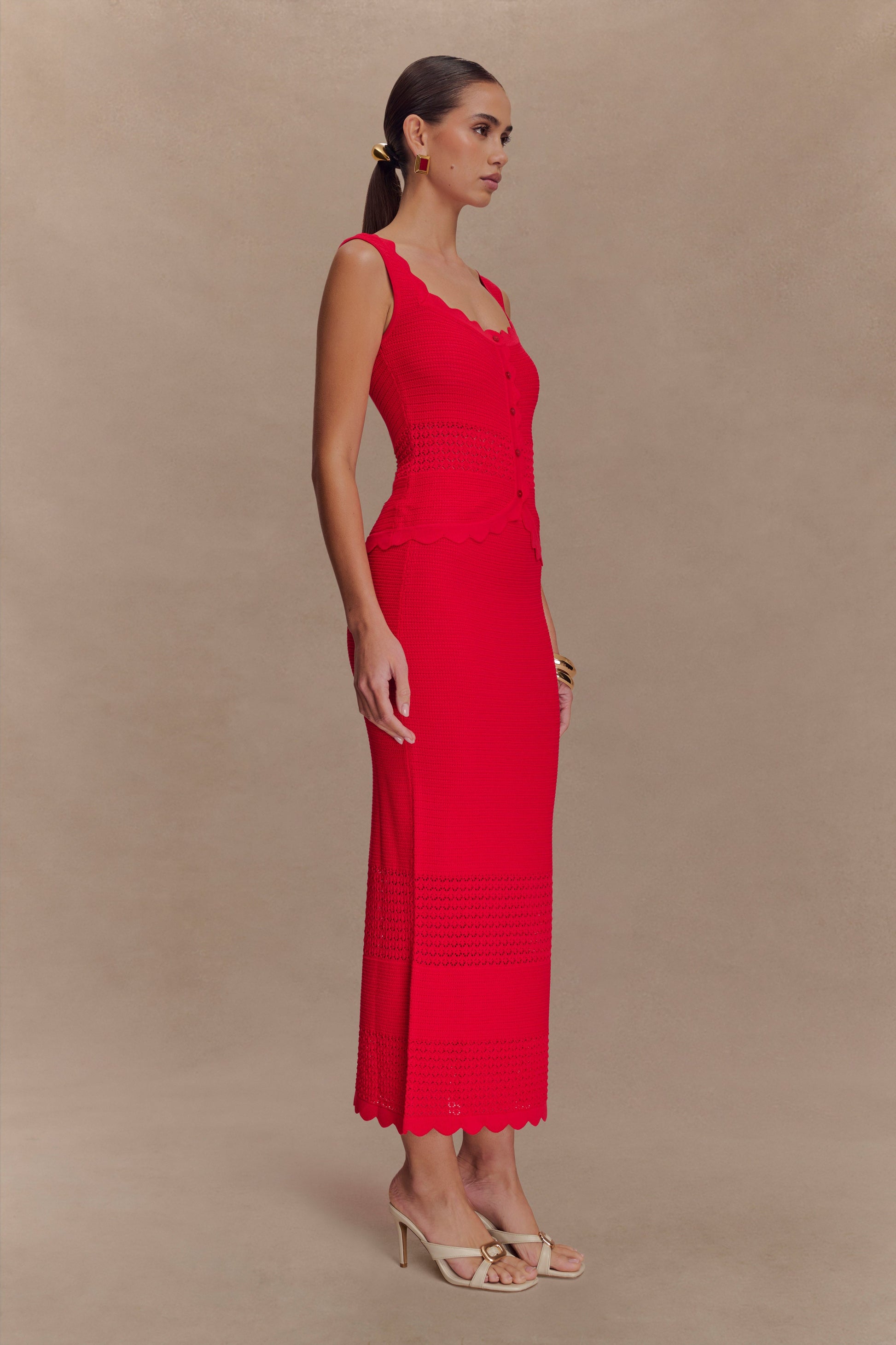 Collective Tops - Madeline Scallop Knit Top - Red fifth image