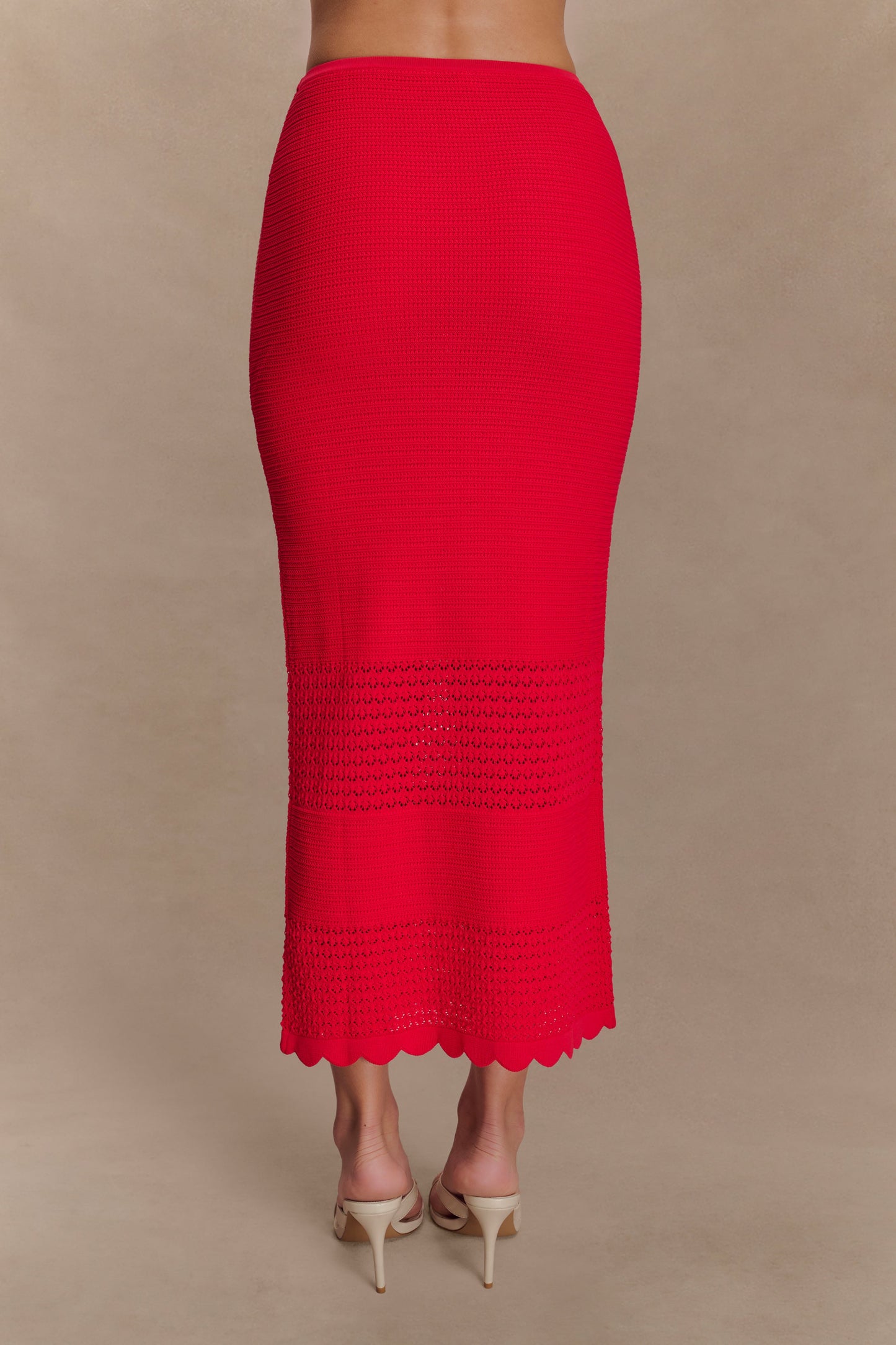 Madeline Scallop Knit Midi Skirt - Red