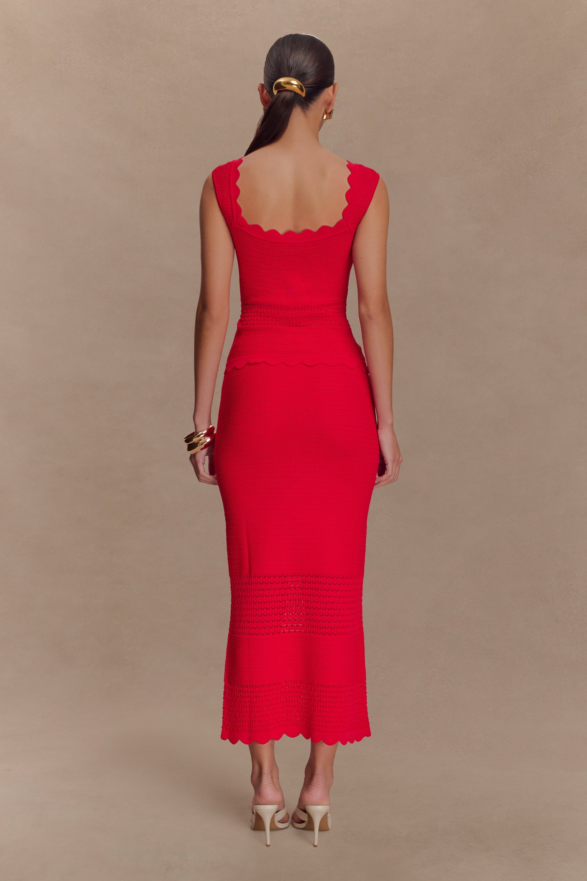 Collective Tops - Madeline Scallop Knit Top - Red sixth image