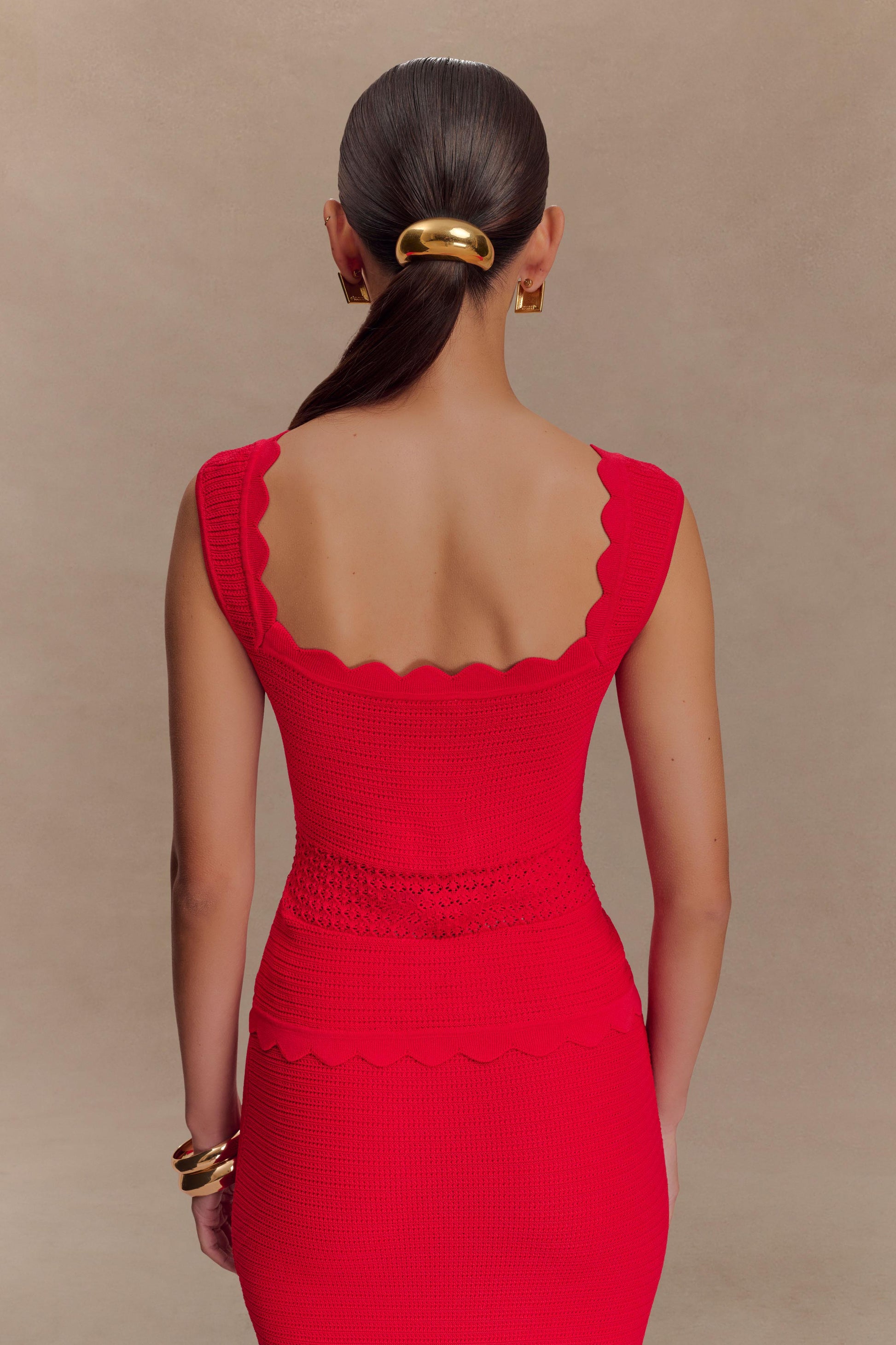 Collective Tops - Madeline Scallop Knit Top - Red third image