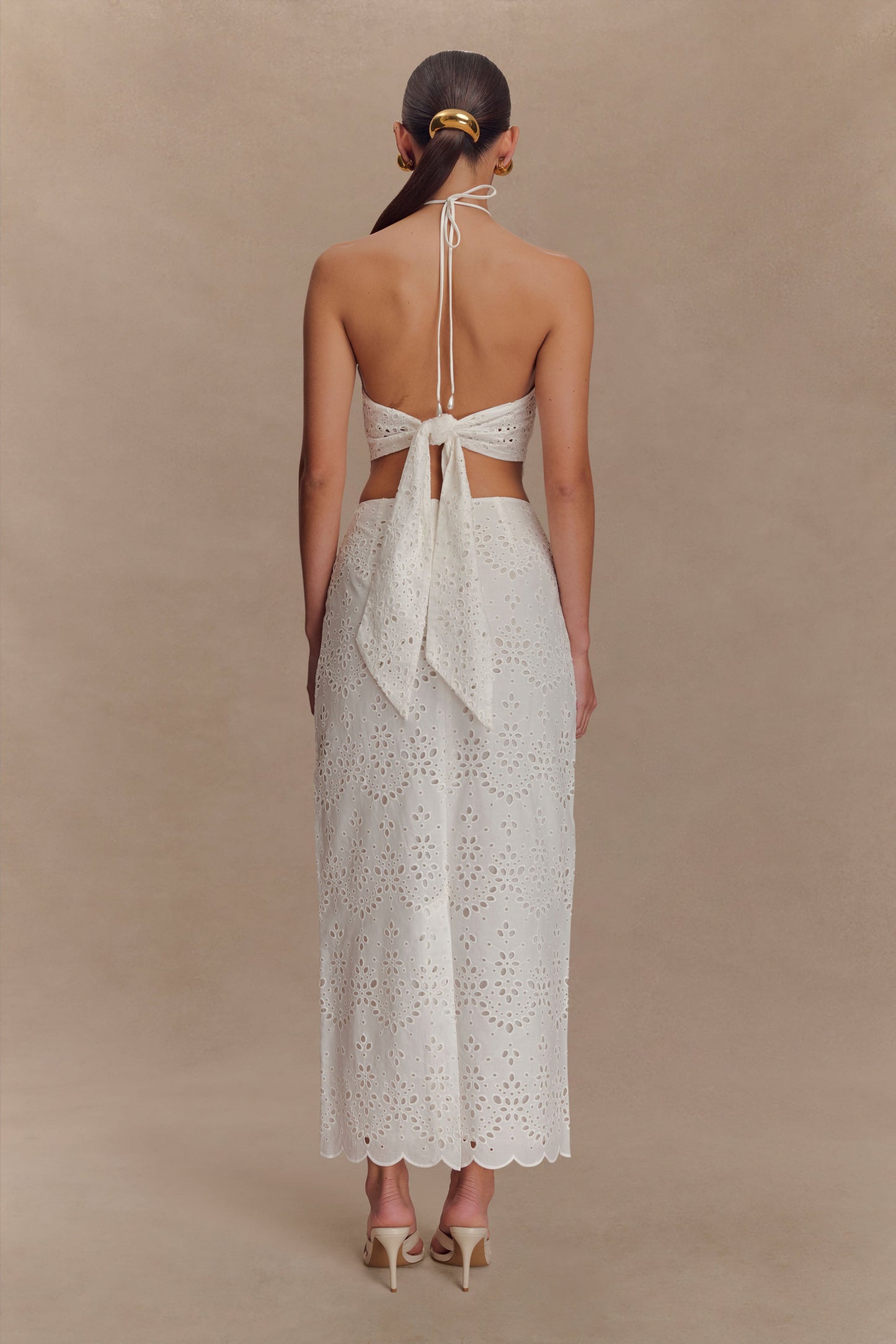 Kensley Broderie Halter Top - White