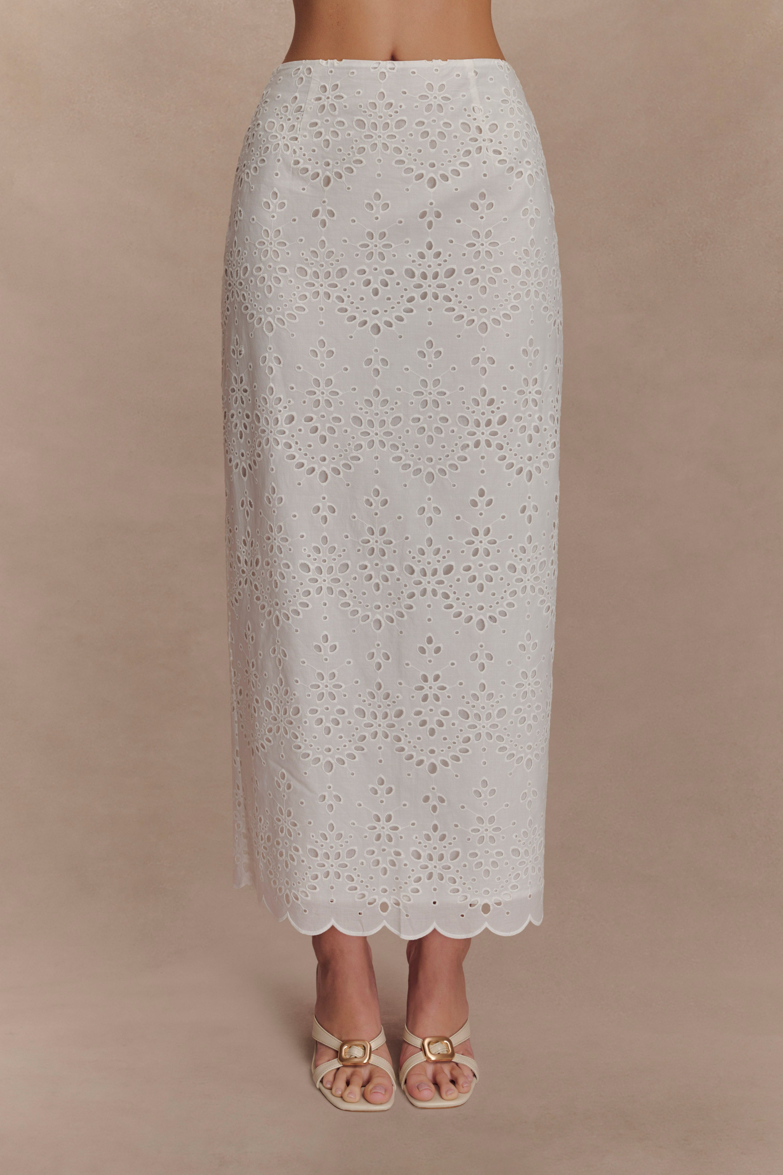 Kensley Broderie Midi Skirt White MESHKI - Main Image