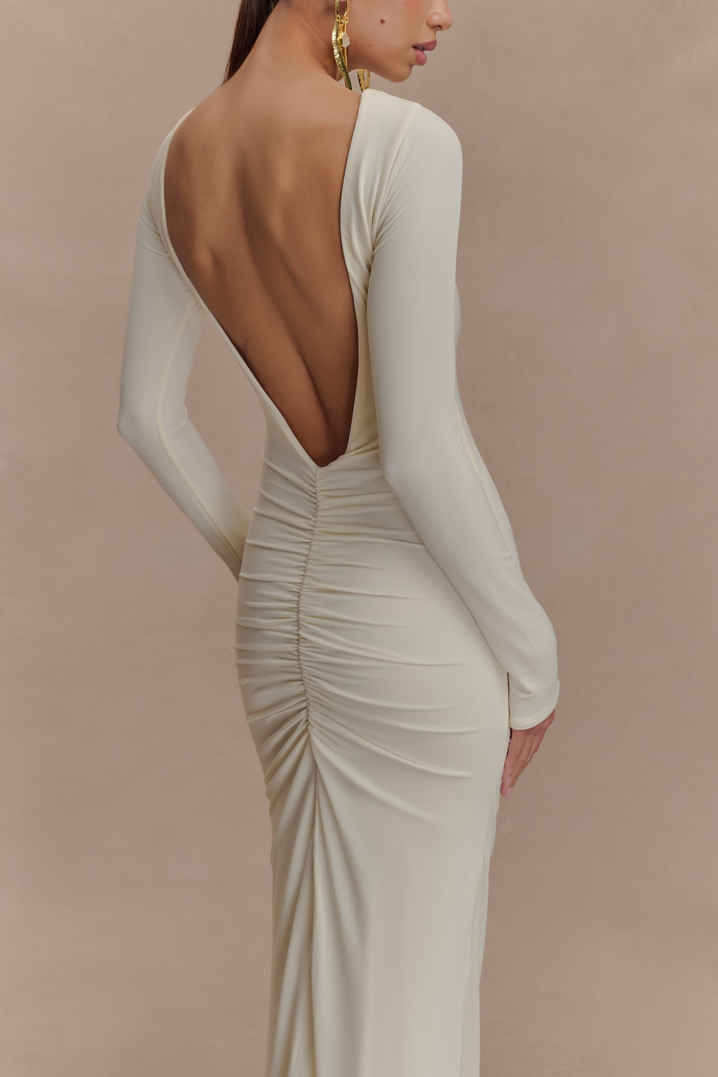 Louisa Long Sleeve Slinky Maxi Dress - Ivory
