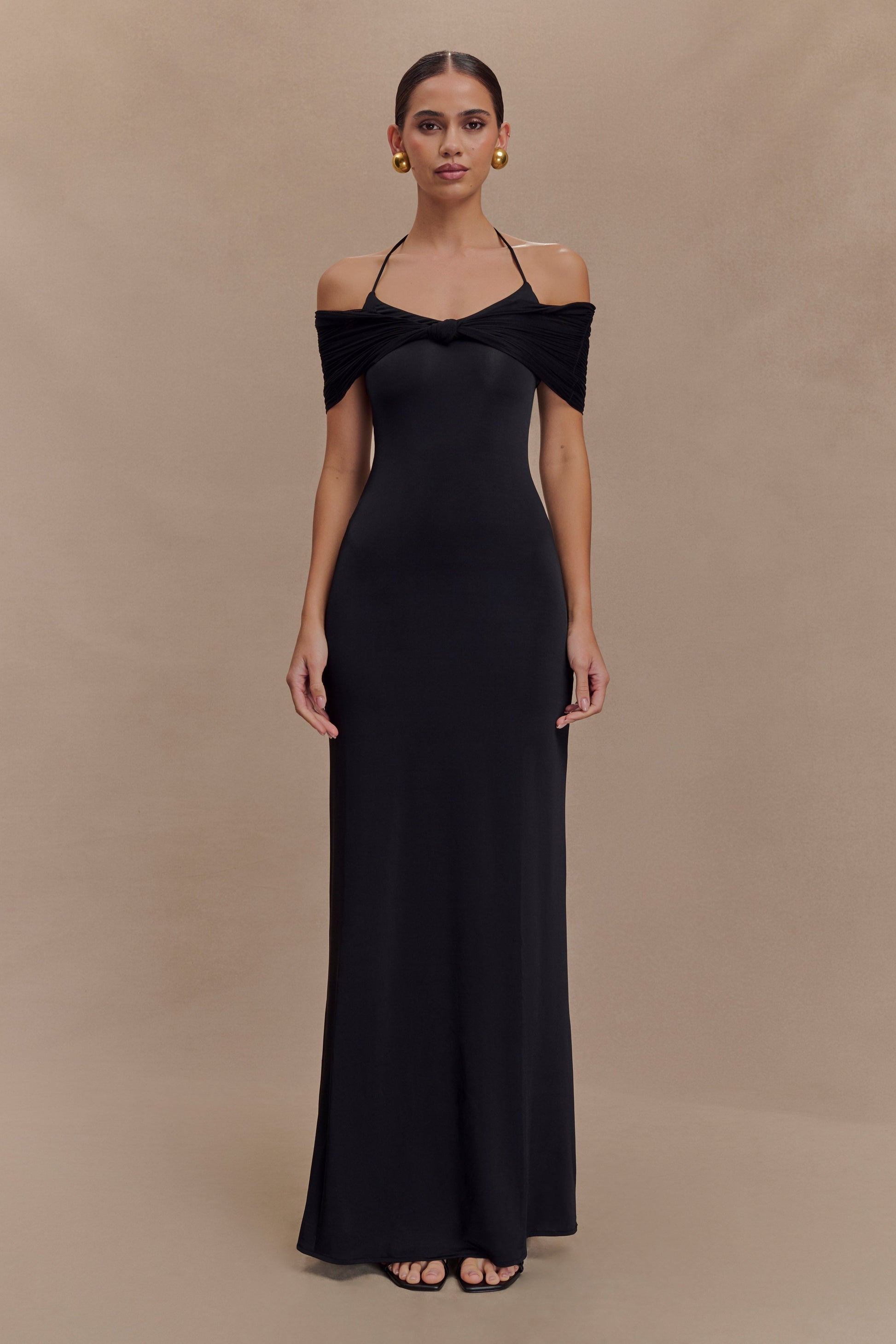 Collective Dress - Bernadina Mesh And Slinky Halter Maxi Dress - Black image 2