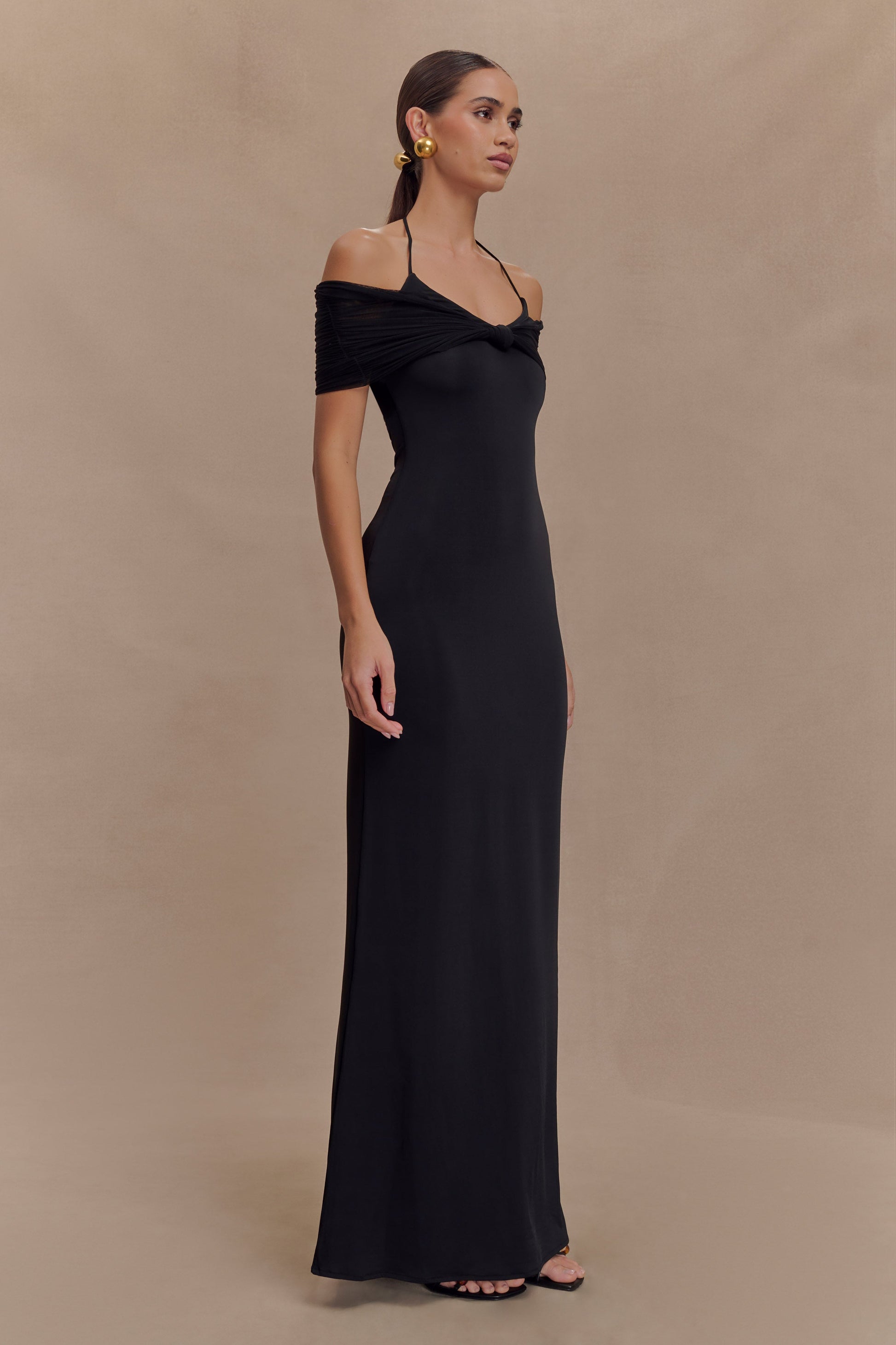 Collective Dress - Bernadina Mesh And Slinky Halter Maxi Dress - Black image 5