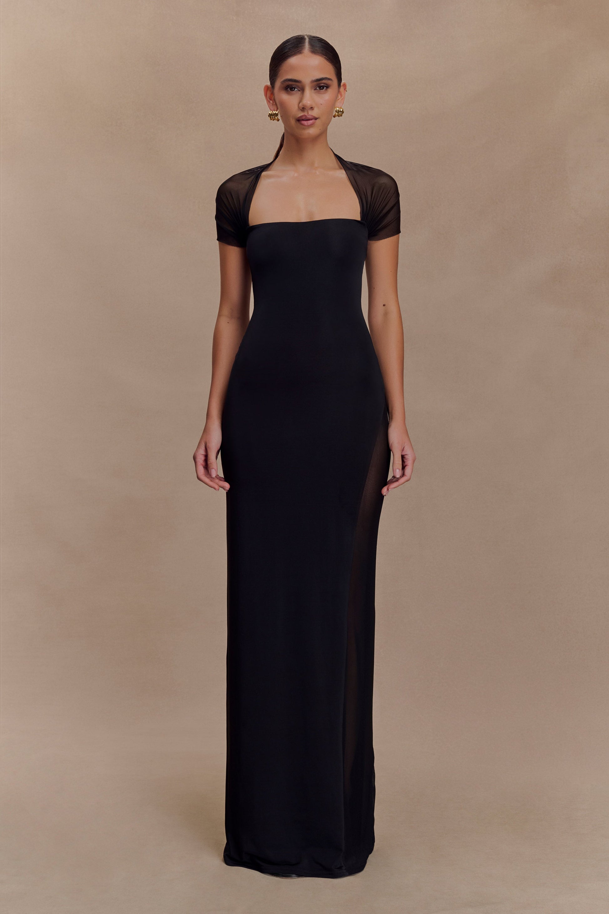 Wyatt Slinky And Mesh Maxi Dress - Black - View 2 | Shop Formal Dress