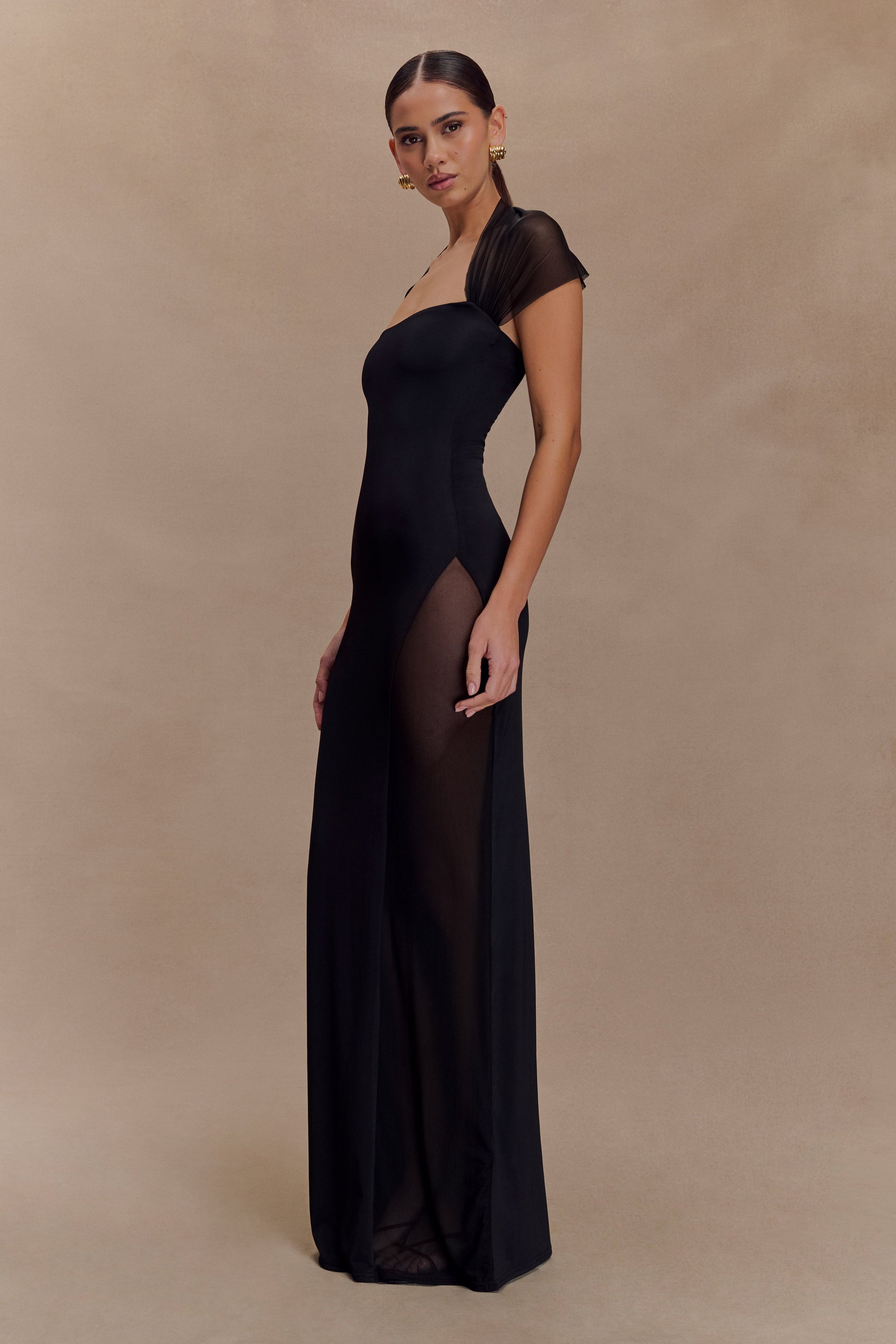 Wyatt Slinky And Mesh Maxi Dress - Black - View 5 | Shop Formal Dress