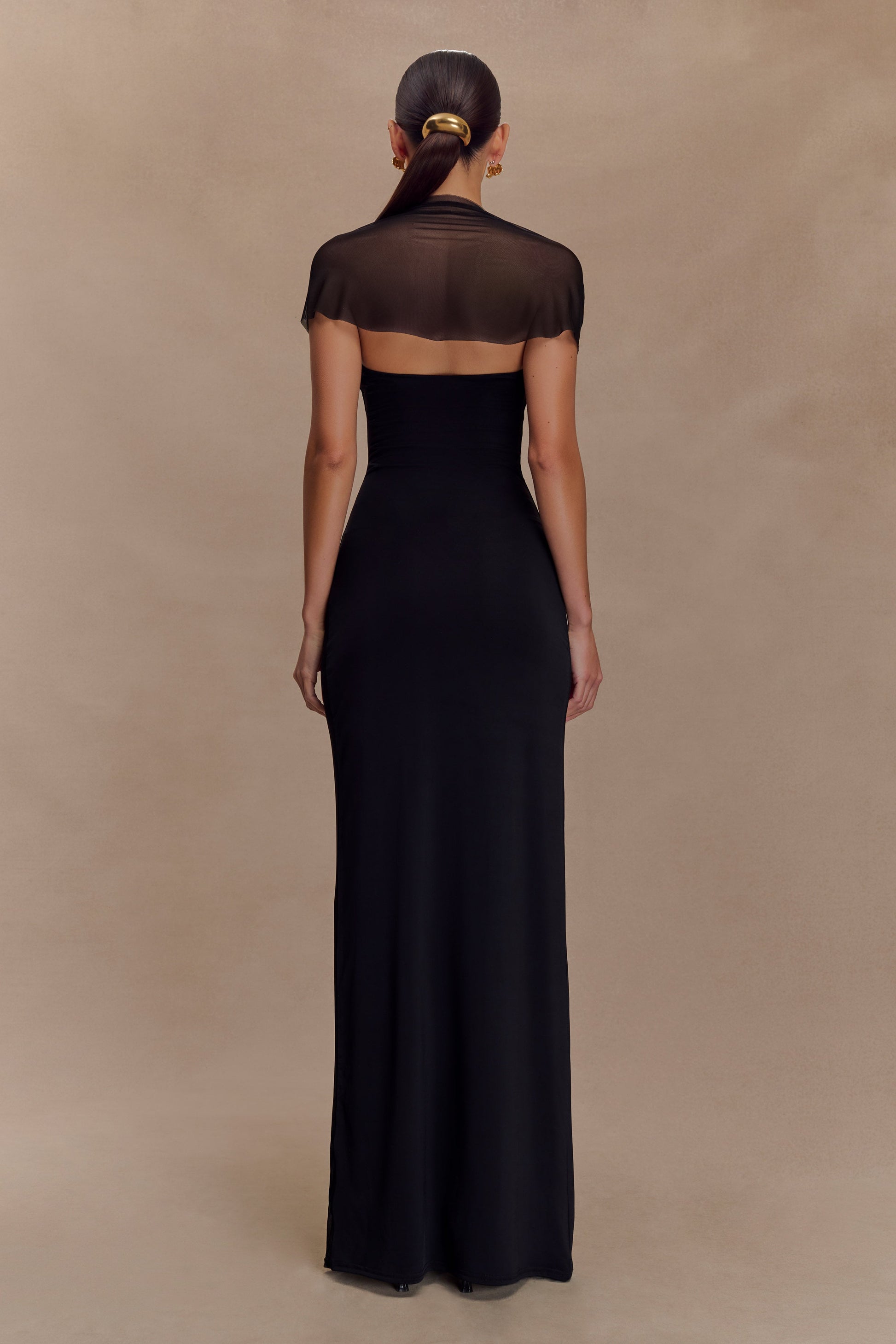 Wyatt Slinky And Mesh Maxi Dress - Black - View 3 | Shop Formal Dress
