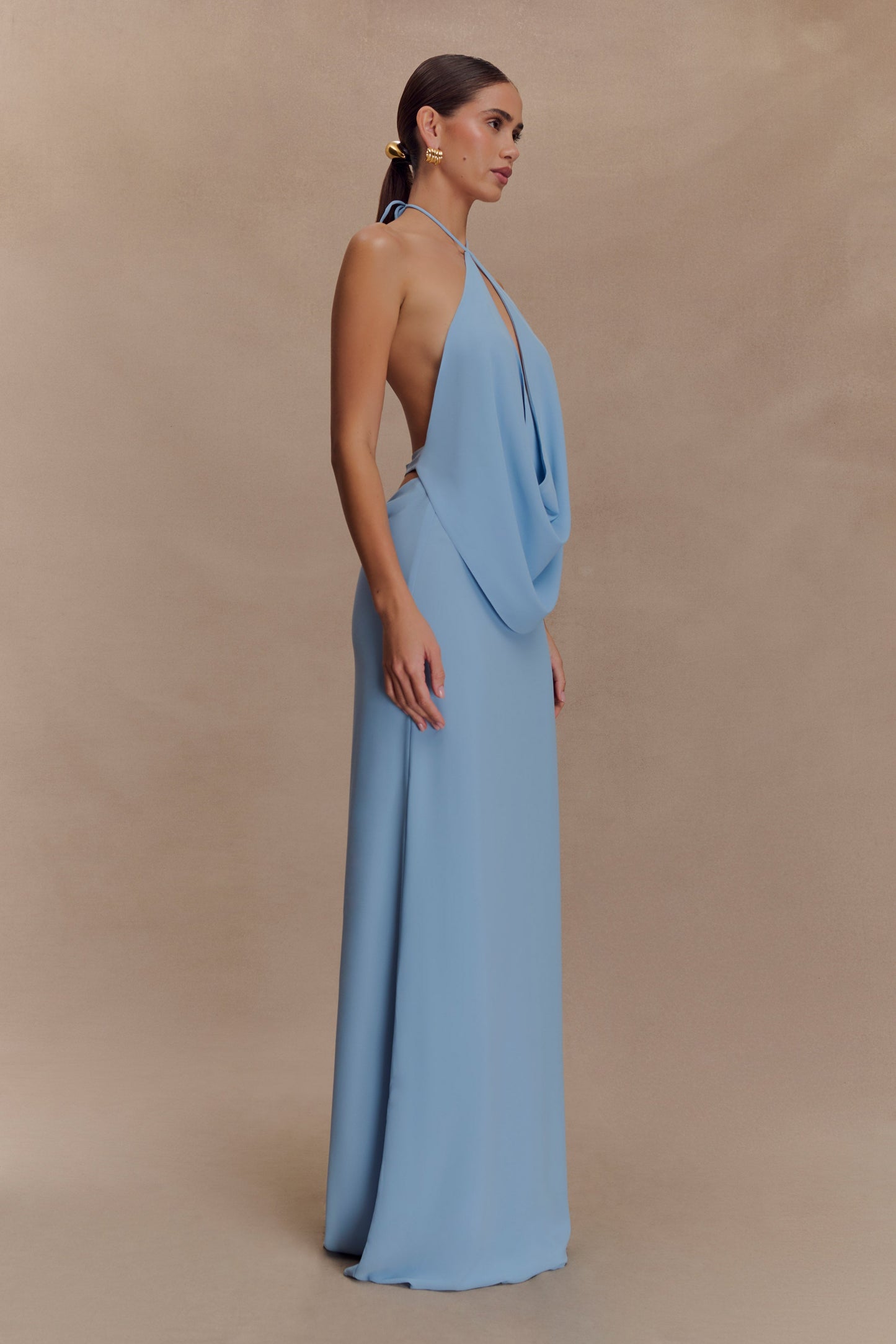 Katalina Chiffon Cowl Halter Top - Sky Blue