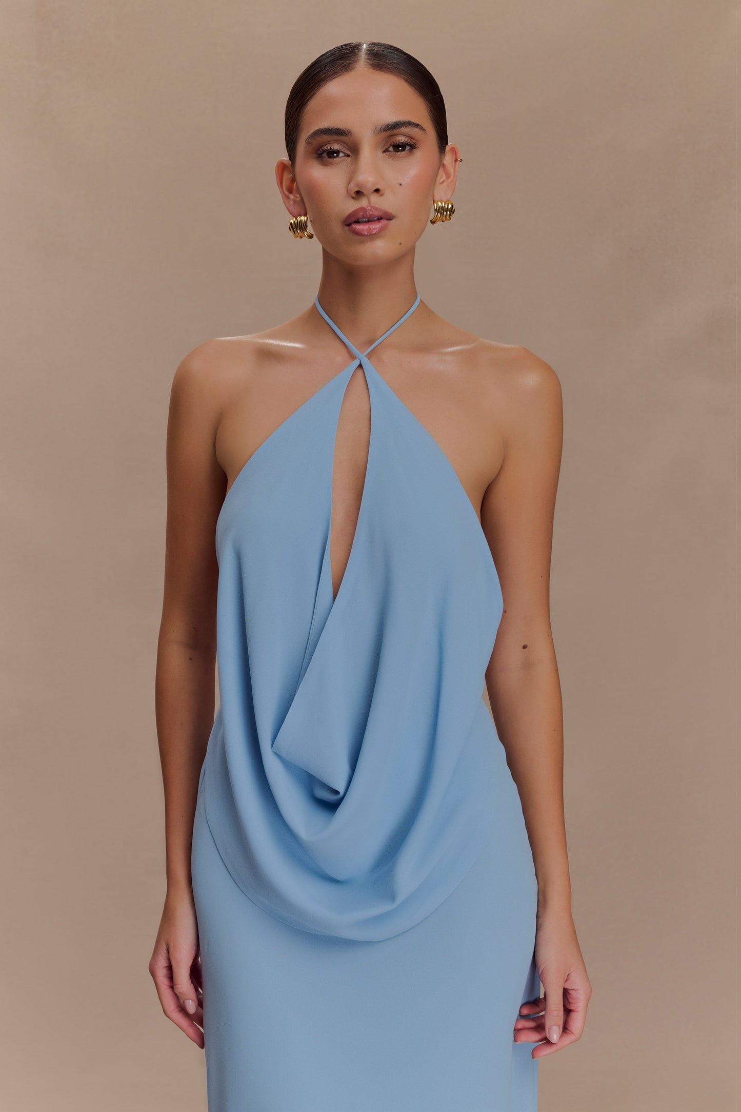 Katalina Chiffon Cowl Halter Top - Sky Blue