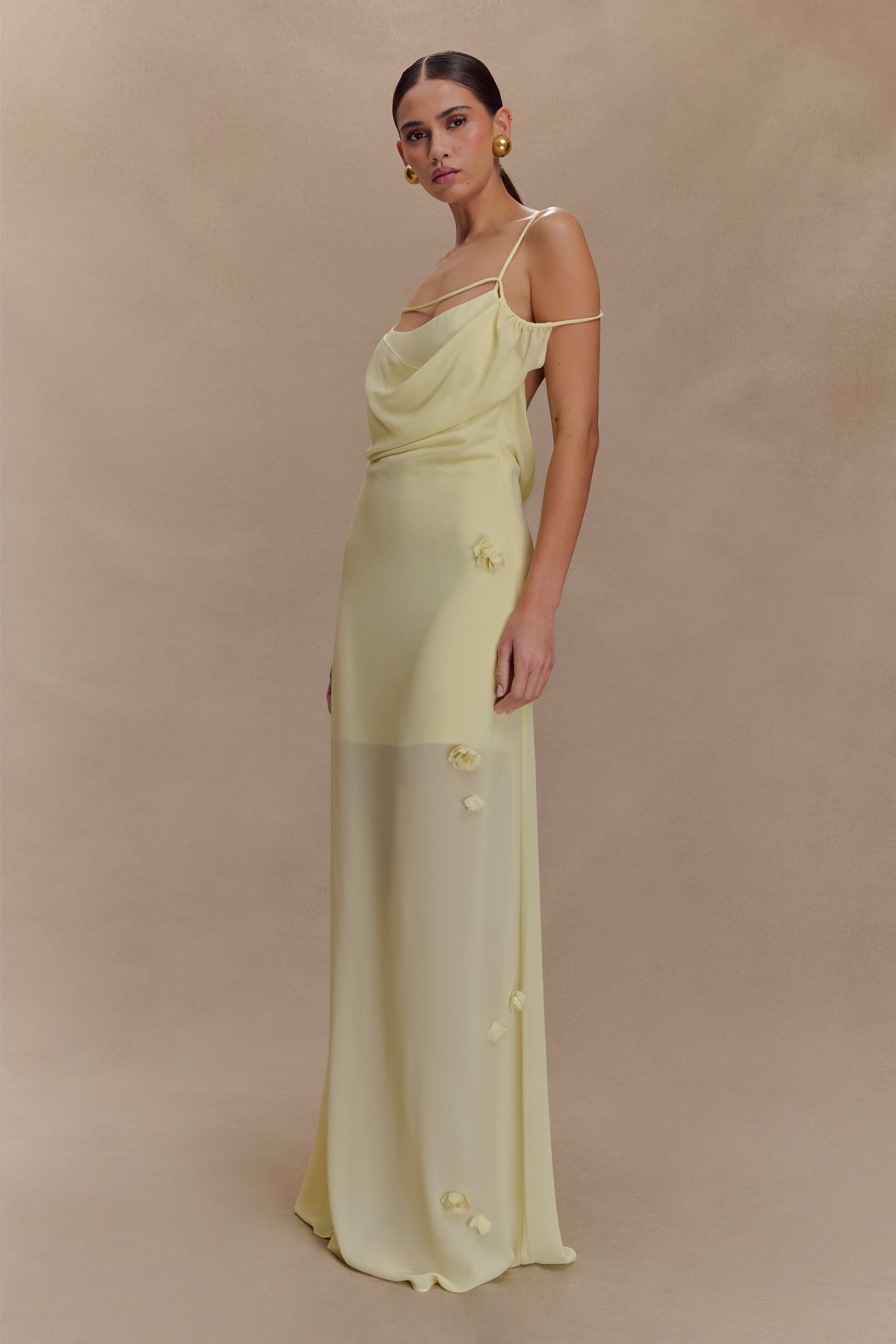 Rosalie Floral Chiffon Maxi Dress - Pastel Lemon - View 5 | Shop Formal Dress