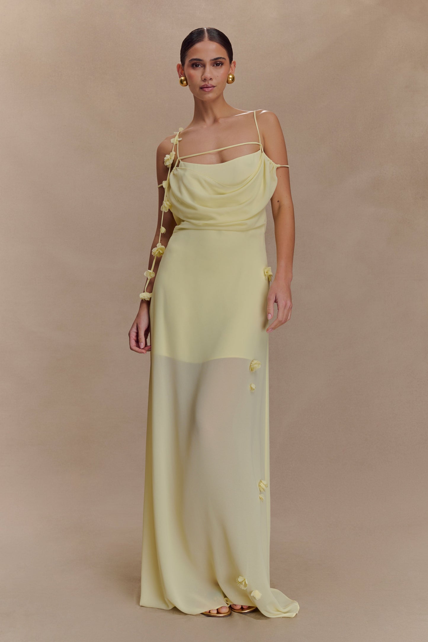 Rosalie Floral Chiffon Maxi Dress - Pastel Lemon