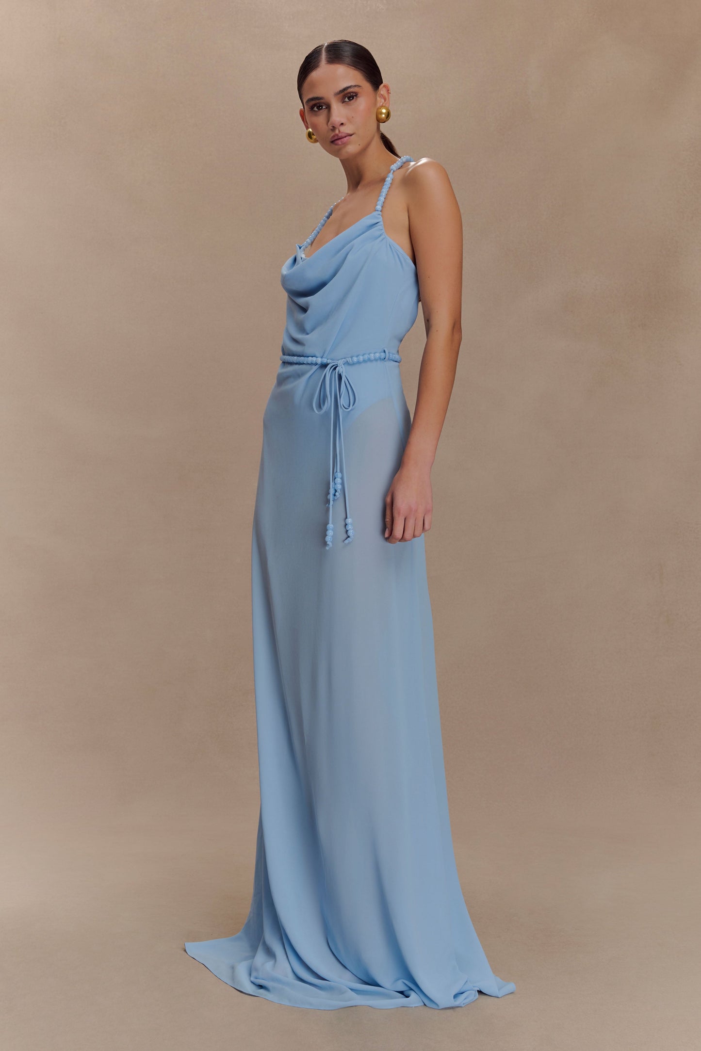 Elaine Chiffon Beaded Maxi Dress - Sky Blue
