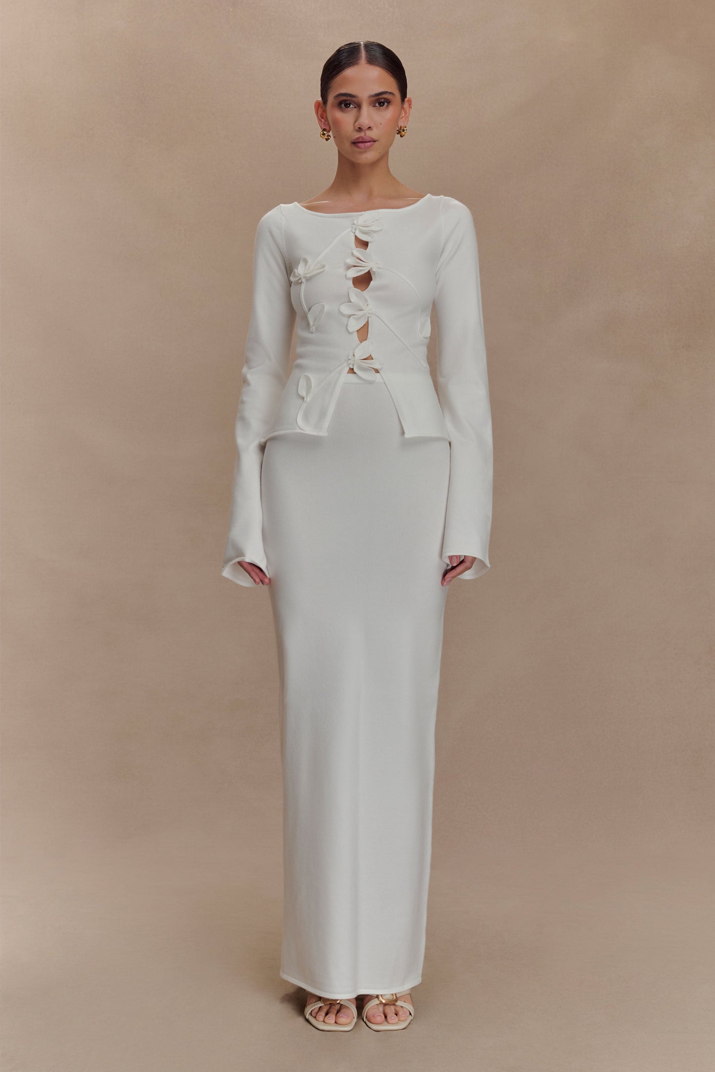 Alejandra Floral Long Sleeve Knit Top - White