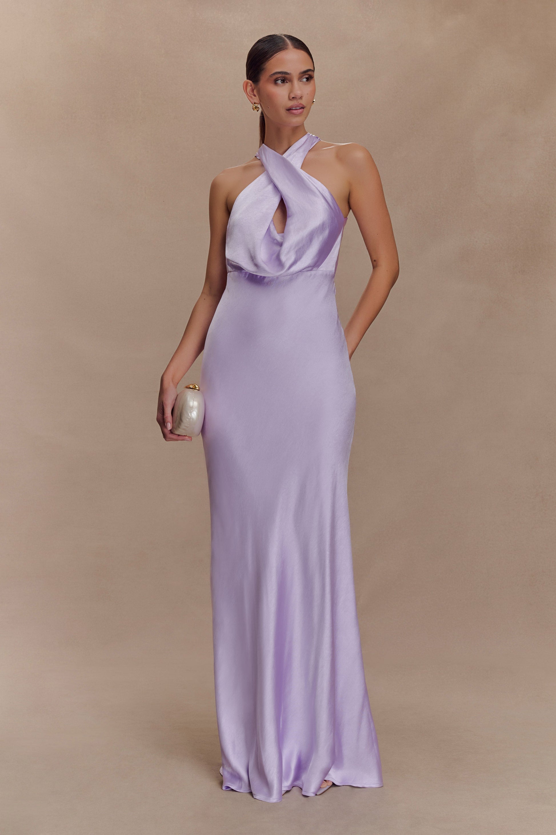 Phyllis Satin Halter Maxi Dress - Lilac - View 2 | Shop Formal Dress