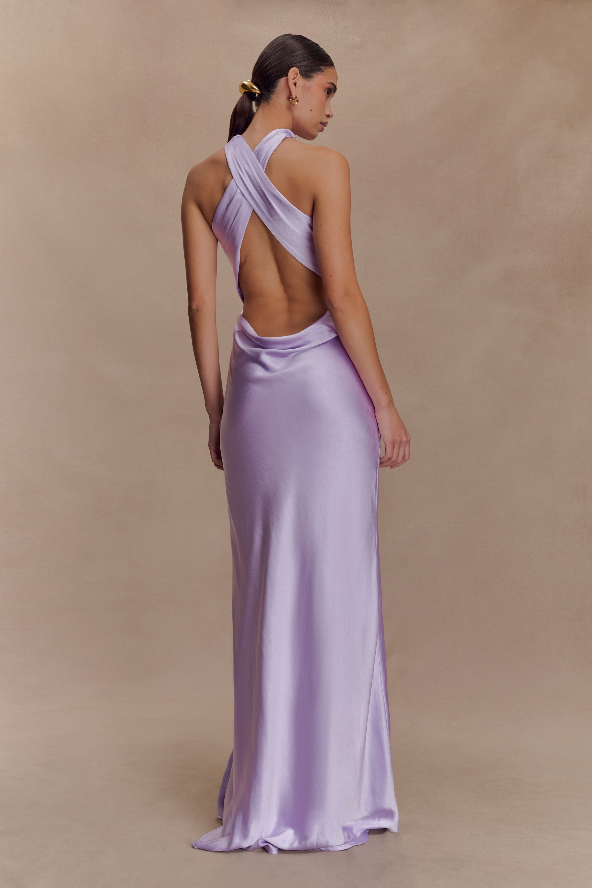 Phyllis Satin Halter Maxi Dress - Lilac - View 3 | Shop Formal Dress