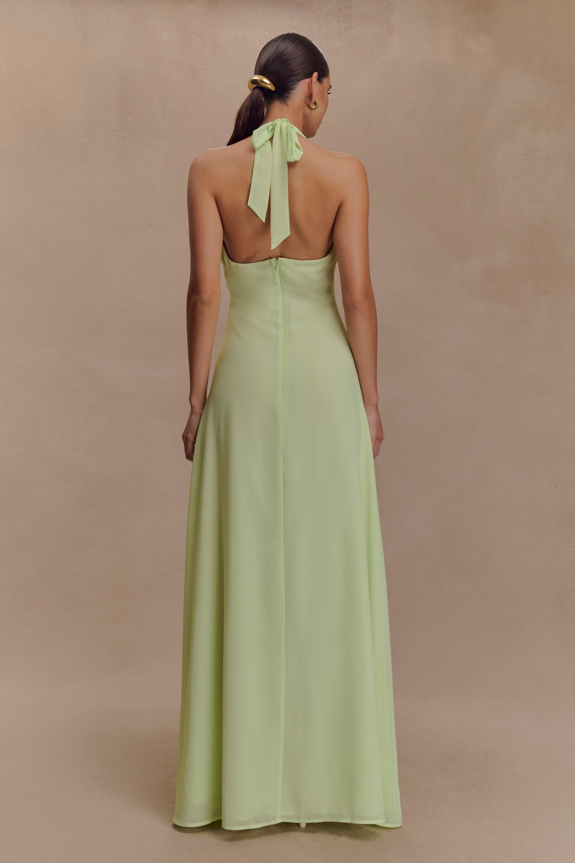 Malakhai Chiffon Halter Maxi Dress - Pastel Green - View 3 | Shop Formal Dress