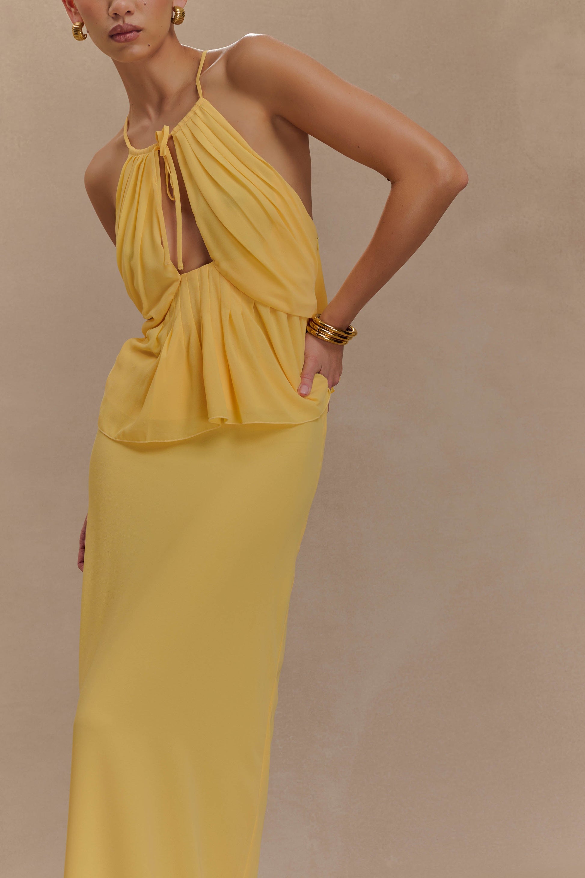 Collective Tops - Korra Chiffon Halter Top - Butterscotch fourth image