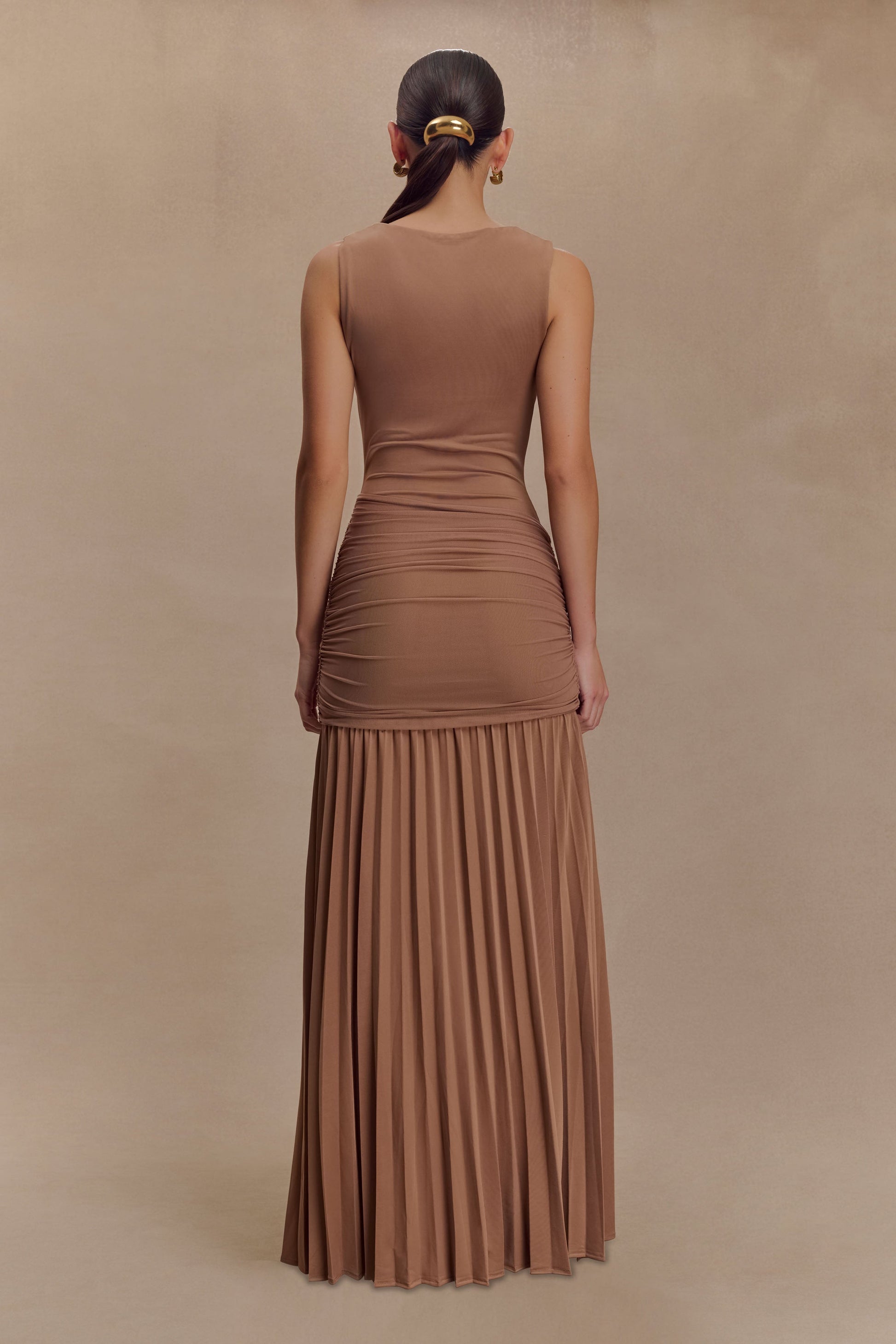 Dania Cowl Neck Slinky Maxi Dress - Mocha Mousse - View 3 | Shop Formal Dress