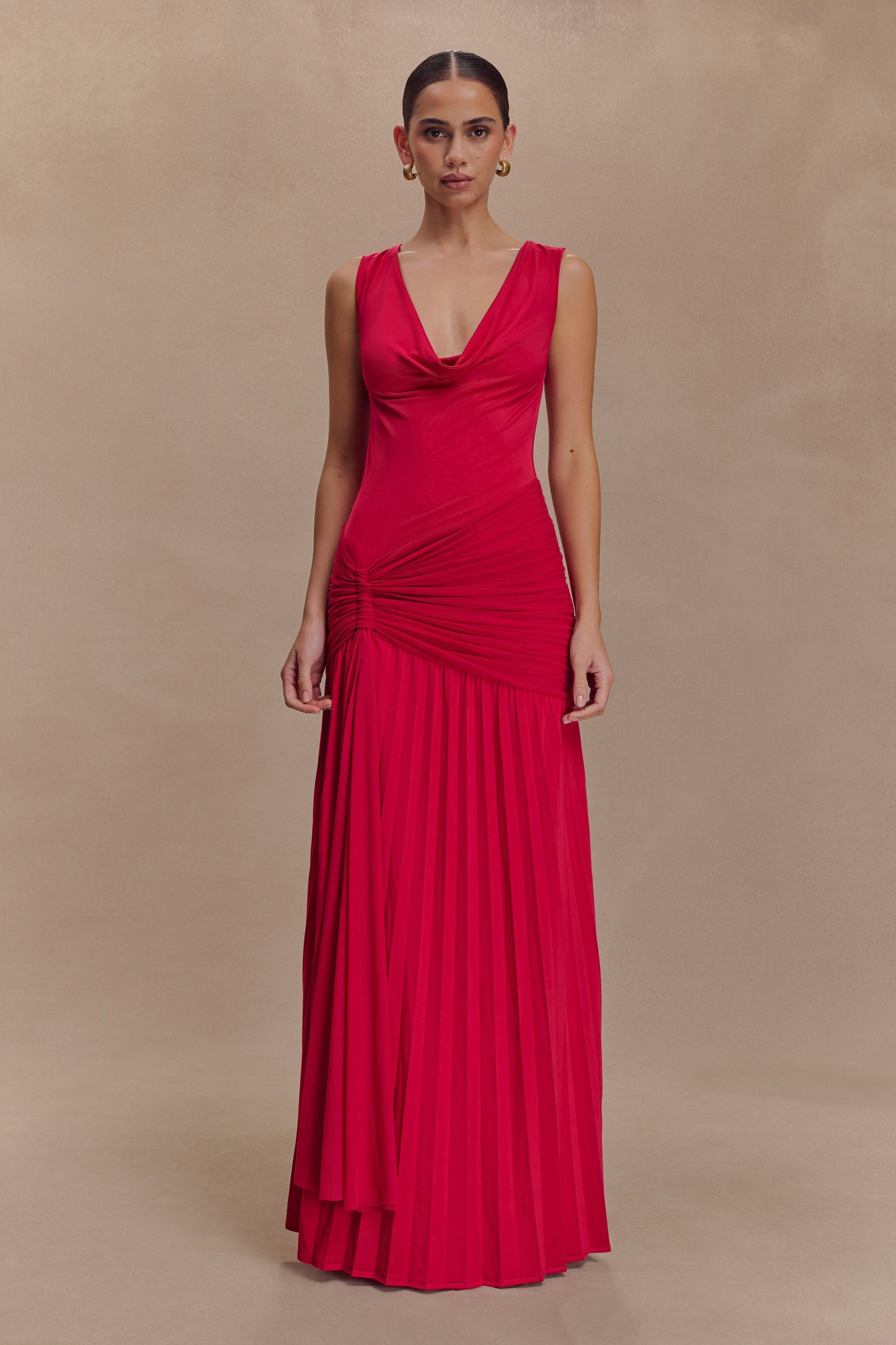 Dania Cowl Neck Slinky Maxi Dress - Fuchsia Pink