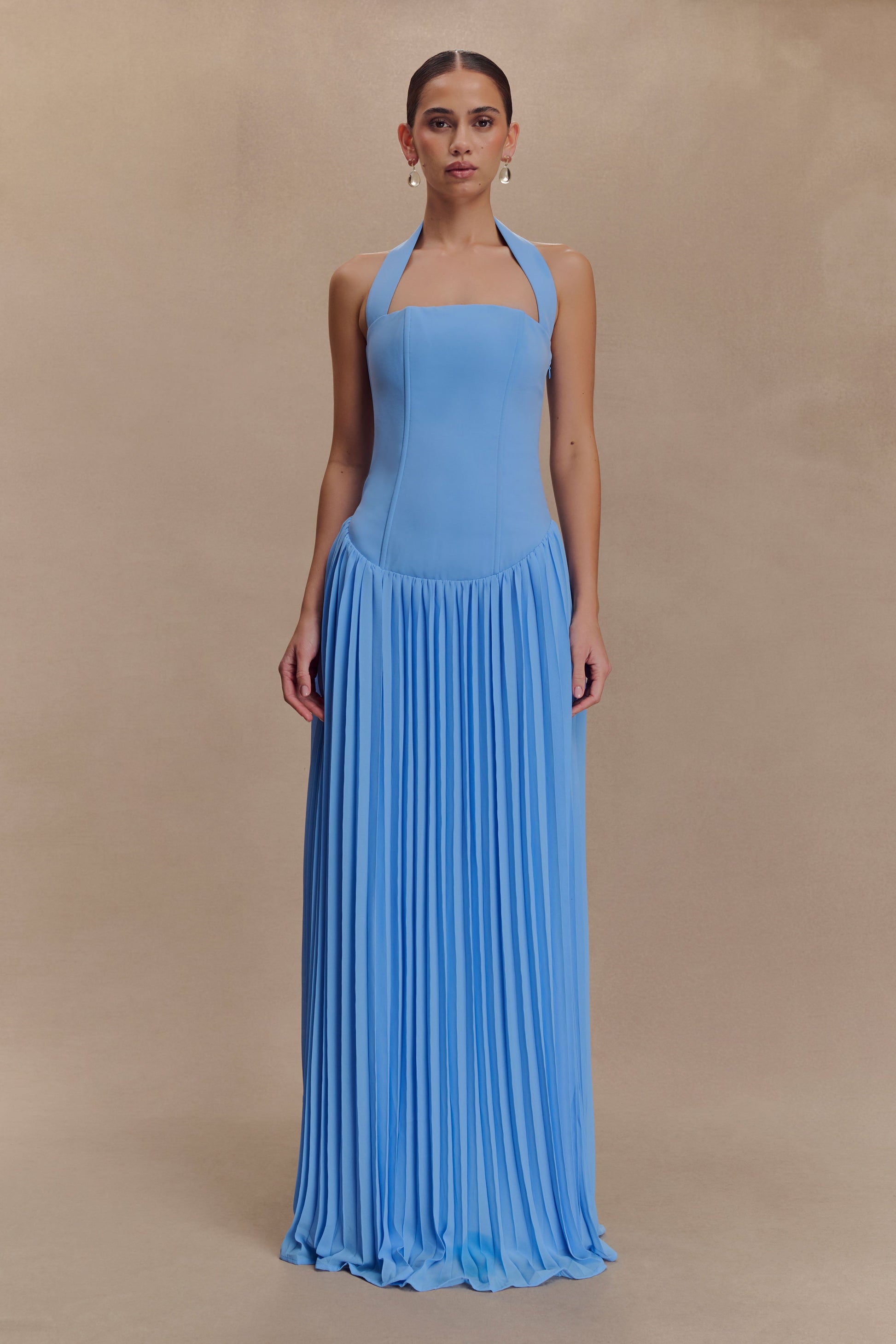 Collective Dress - Stacie Pleated Halter Maxi Dress - Bright Blue image 2