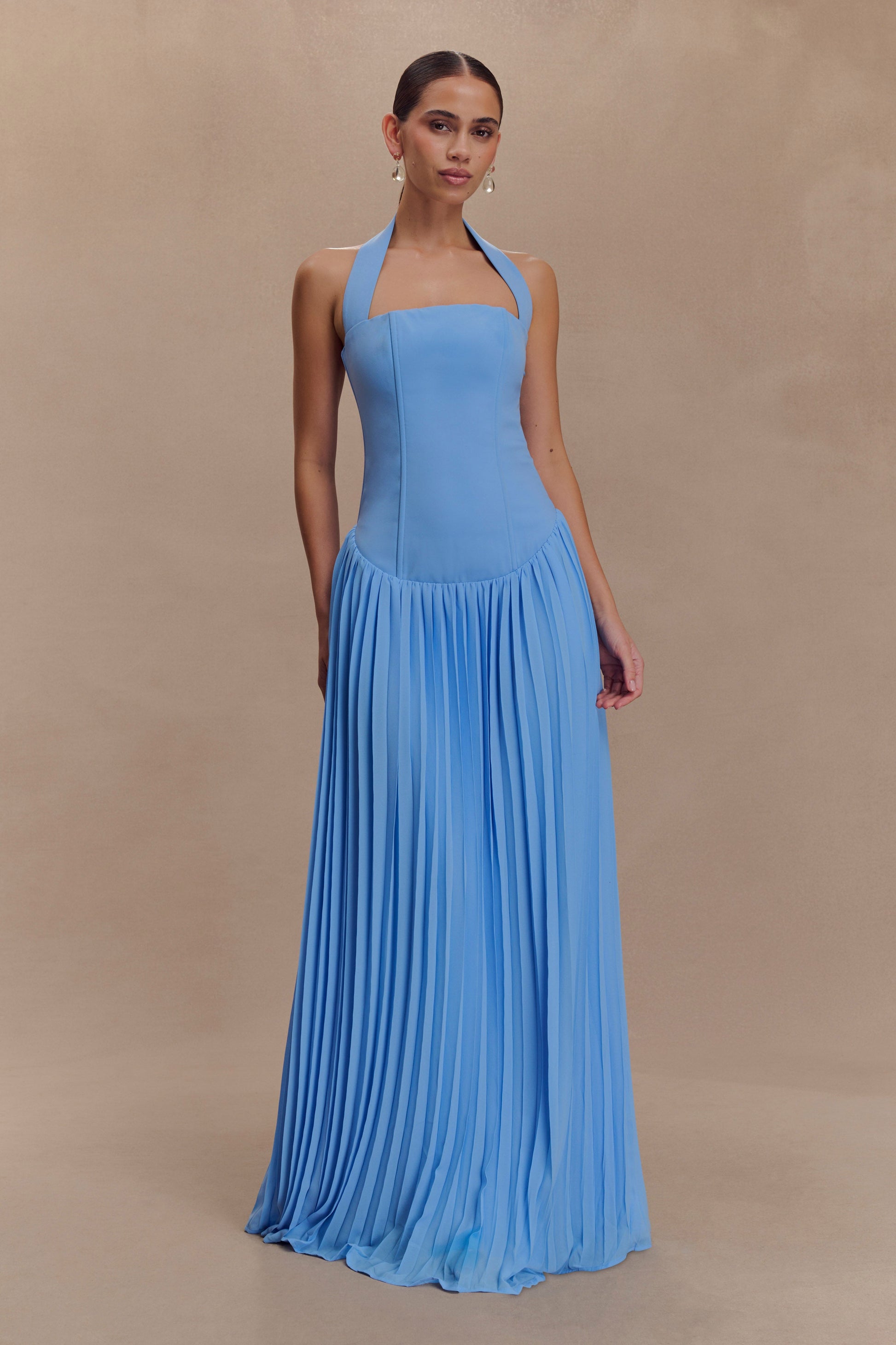 Collective Dress - Stacie Pleated Halter Maxi Dress - Bright Blue image 6