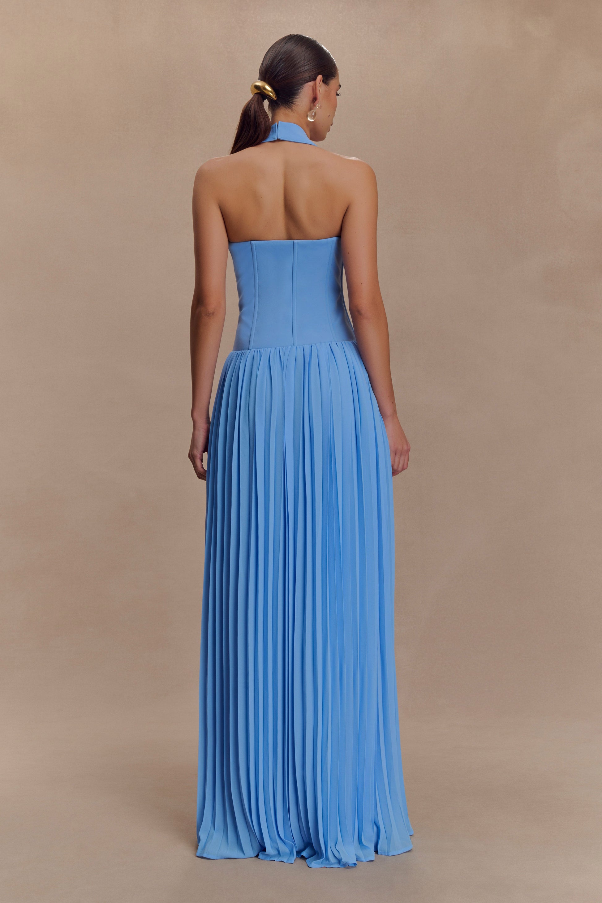 Collective Dress - Stacie Pleated Halter Maxi Dress - Bright Blue image 3