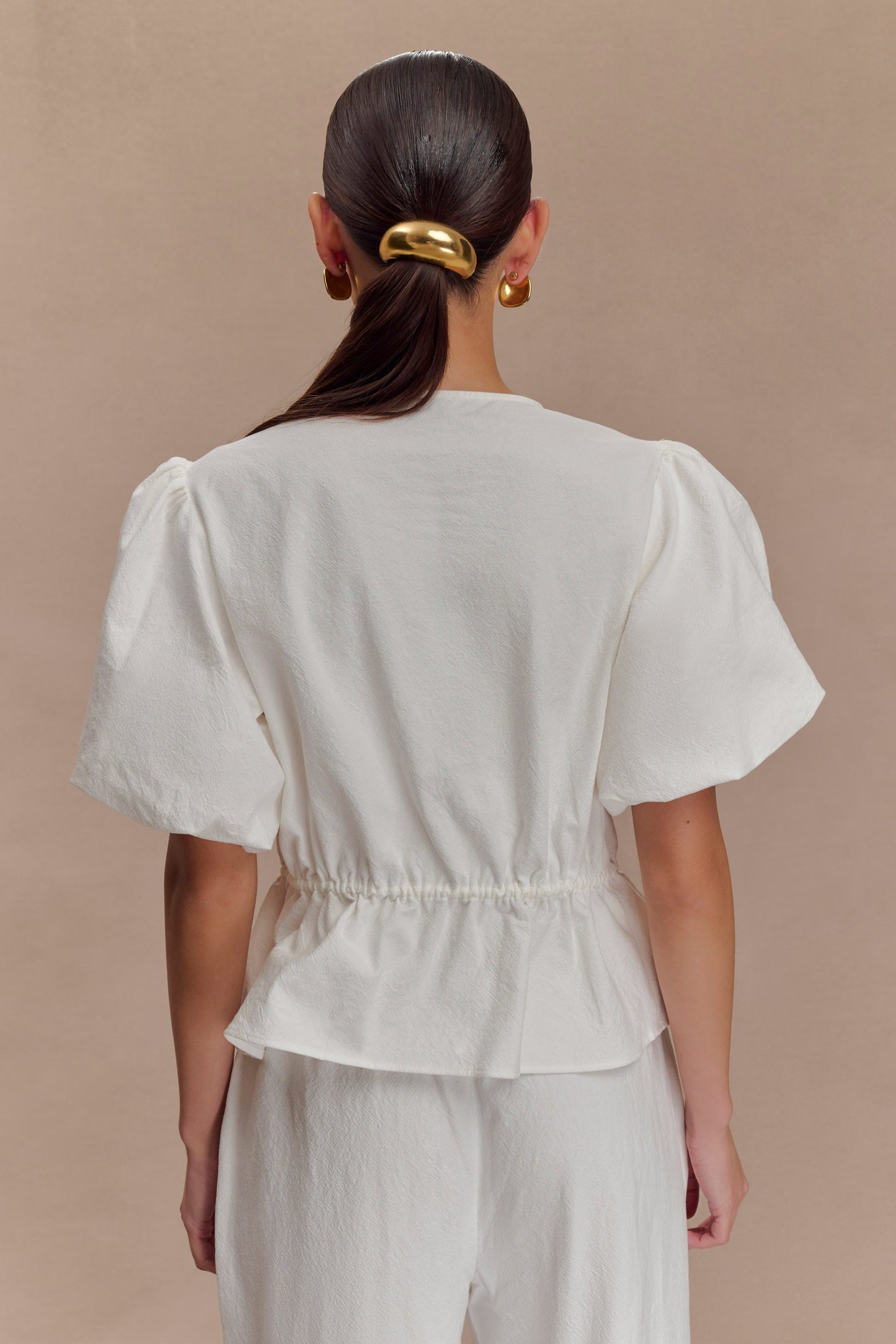 Emilie Puff Sleeve Cotton Top - White