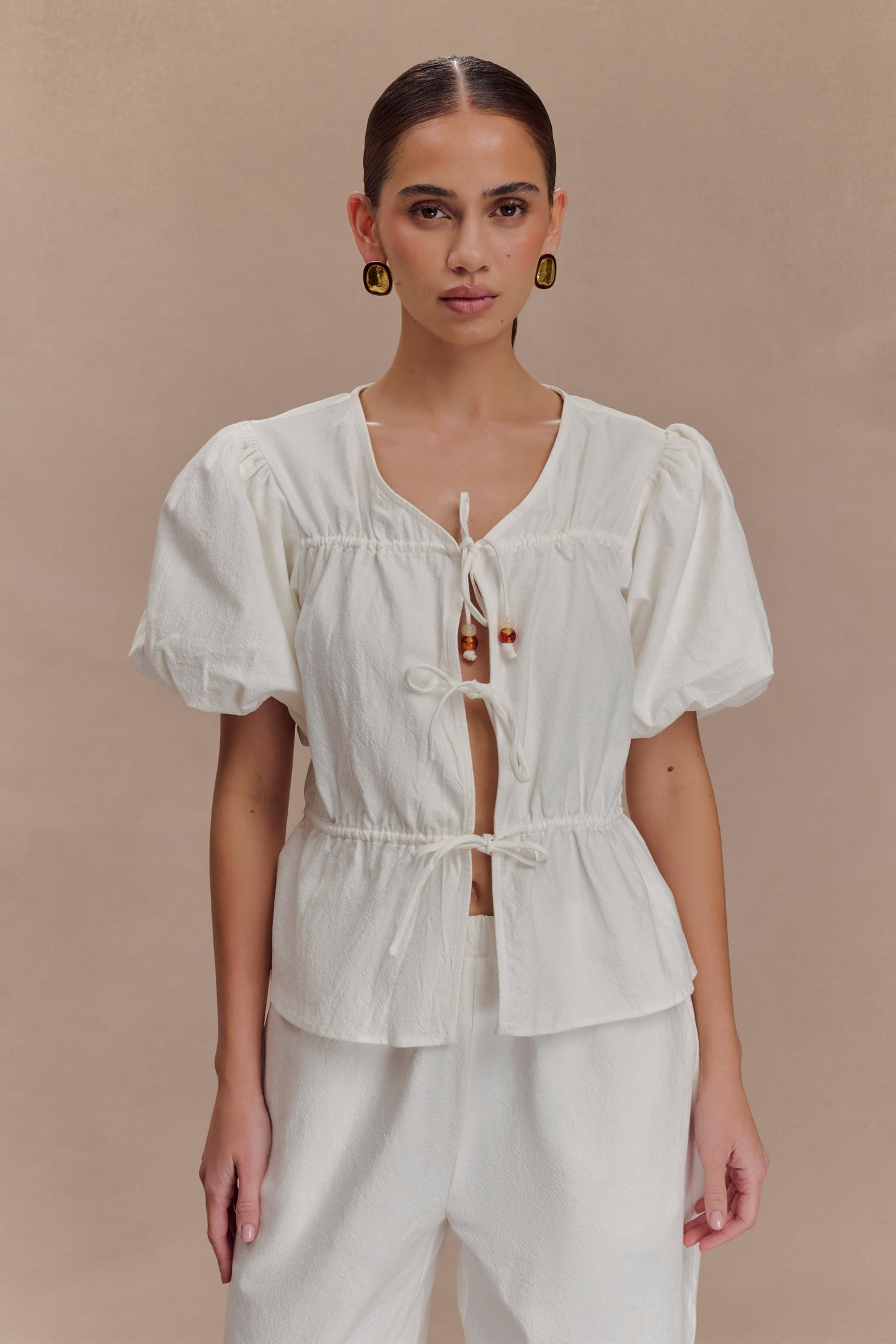 Emilie Puff Sleeve Cotton Top - White