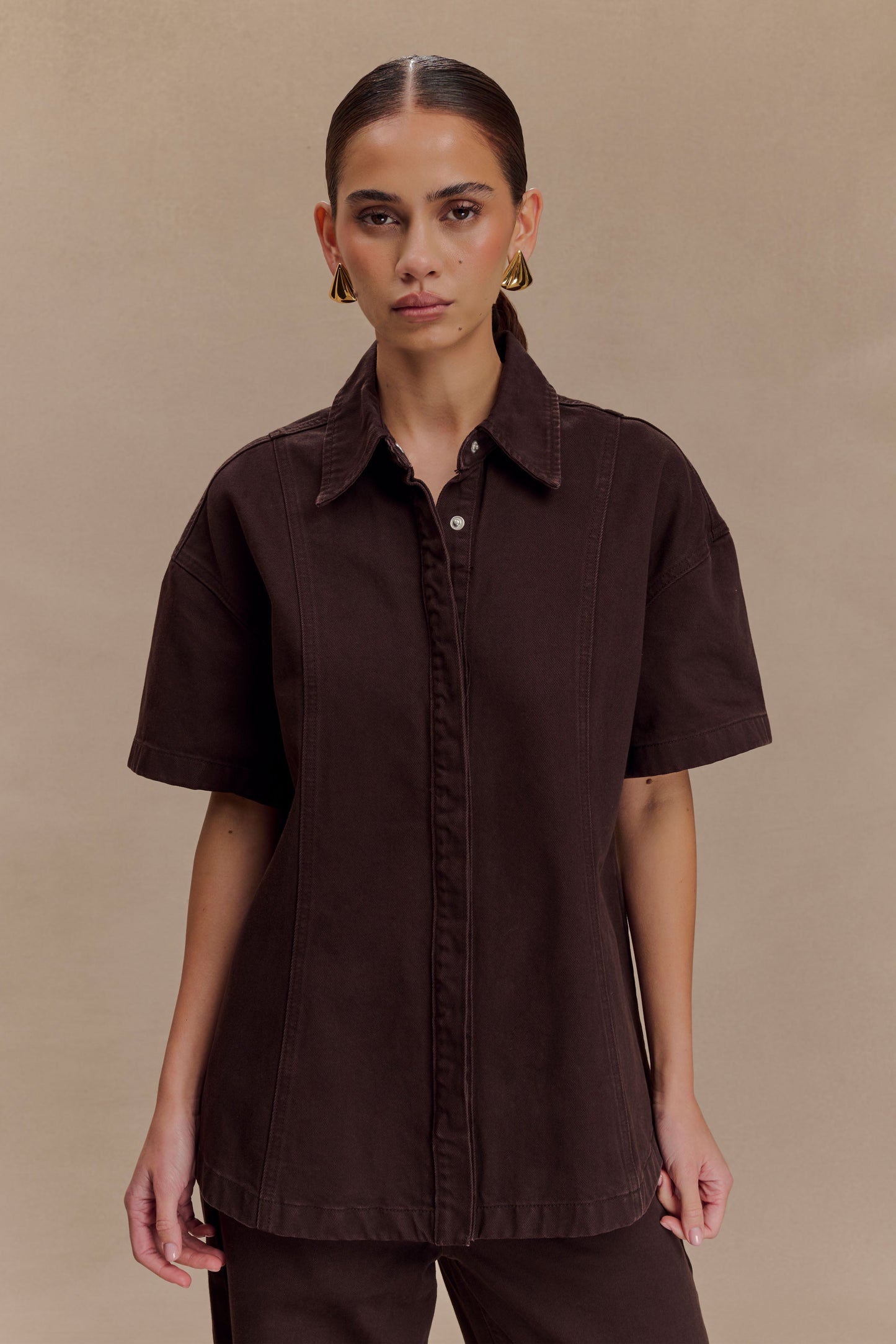 Maya Oversized Denim Shirt - Chocolate