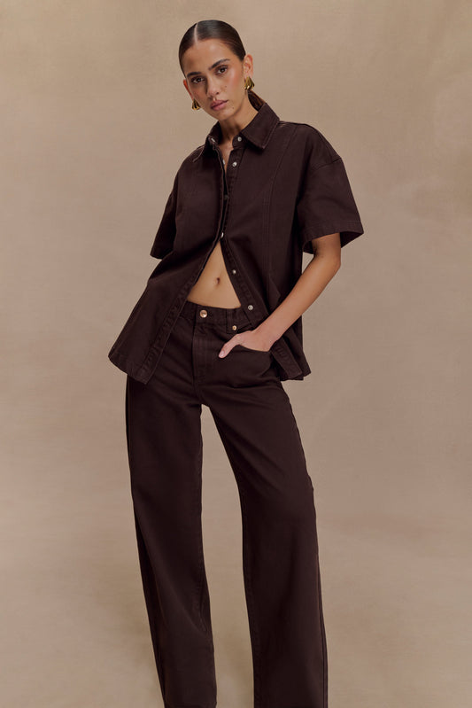 Collective Tops - Maya Oversized Denim Shirt - Chocolate featured image