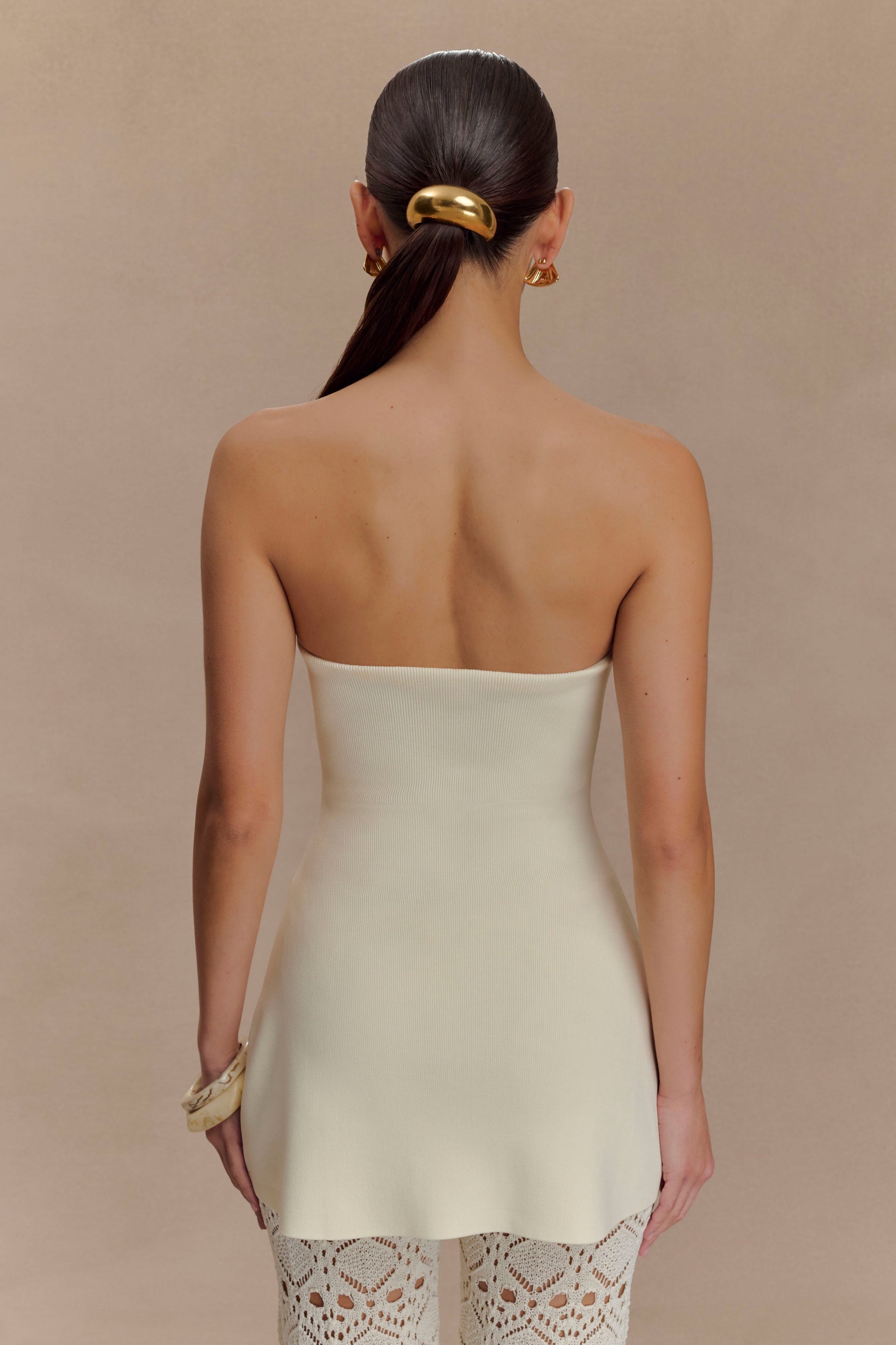 Collective Tops - Anette Bandage Knit Strapless Top - Ivory third image