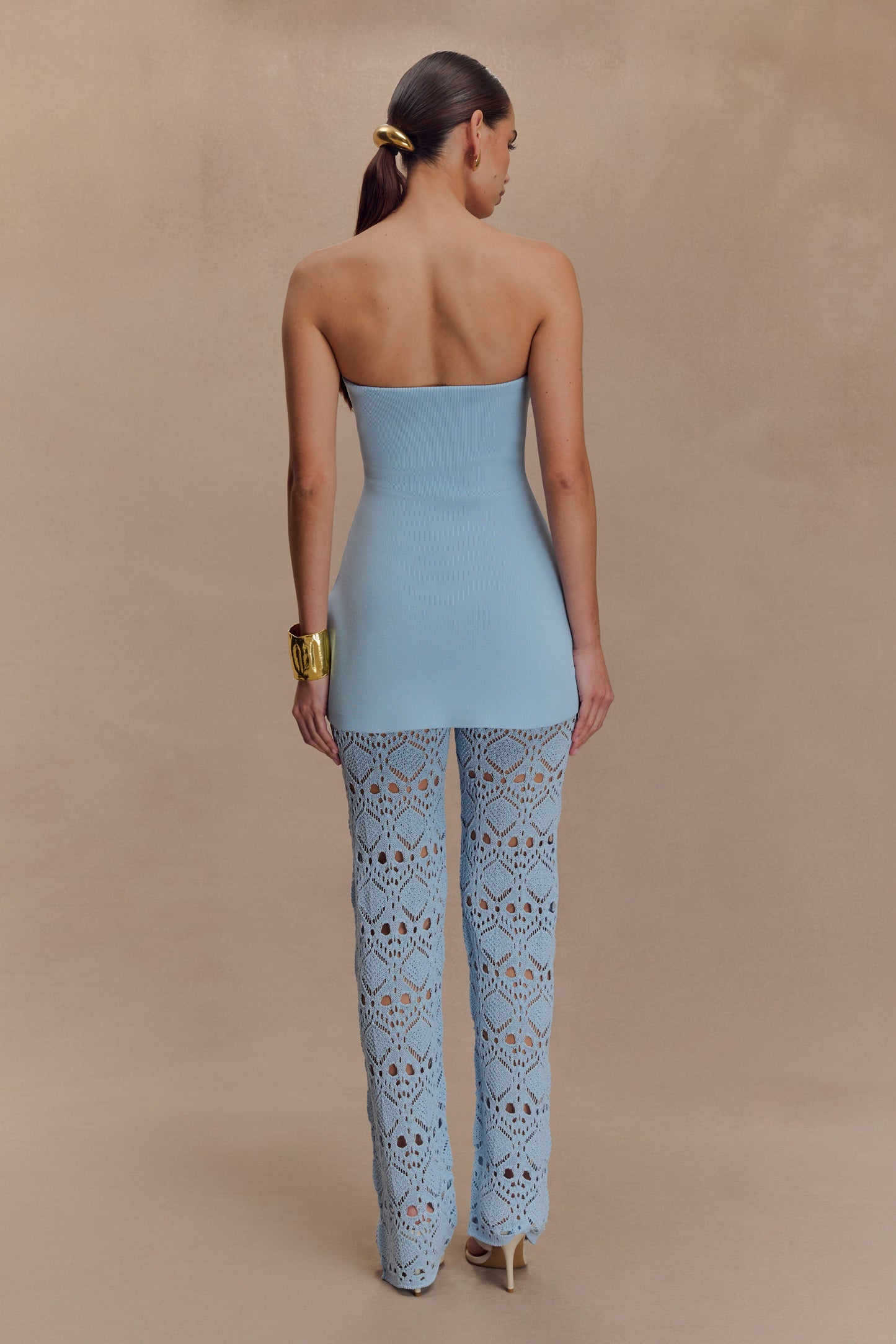 Anette Bandage Knit Strapless Top - Sky Blue