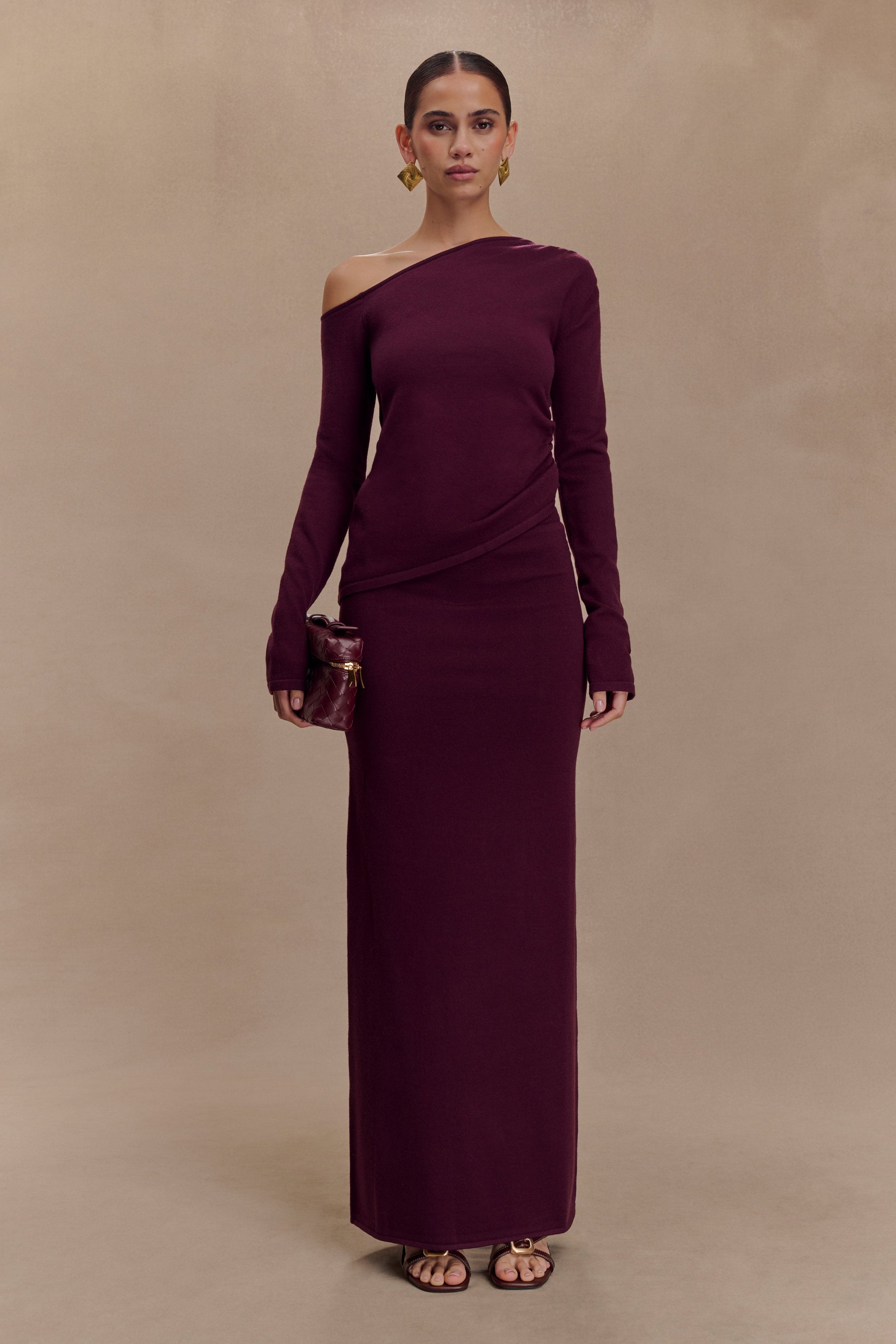 Collective Tops - Miles Off Shoulder Knit Top - Plum sixth image