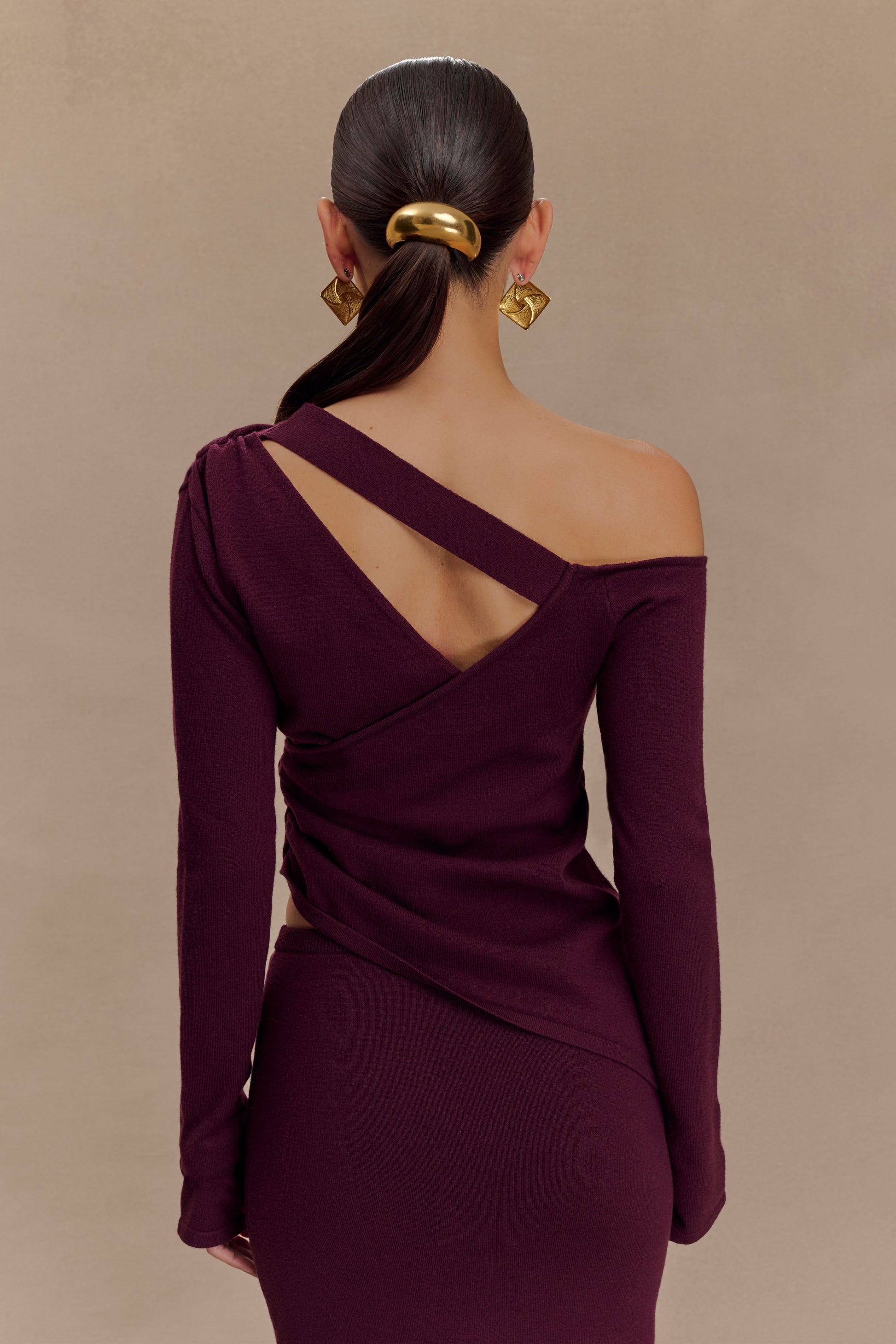 Collective Tops - Miles Off Shoulder Knit Top - Plum third image