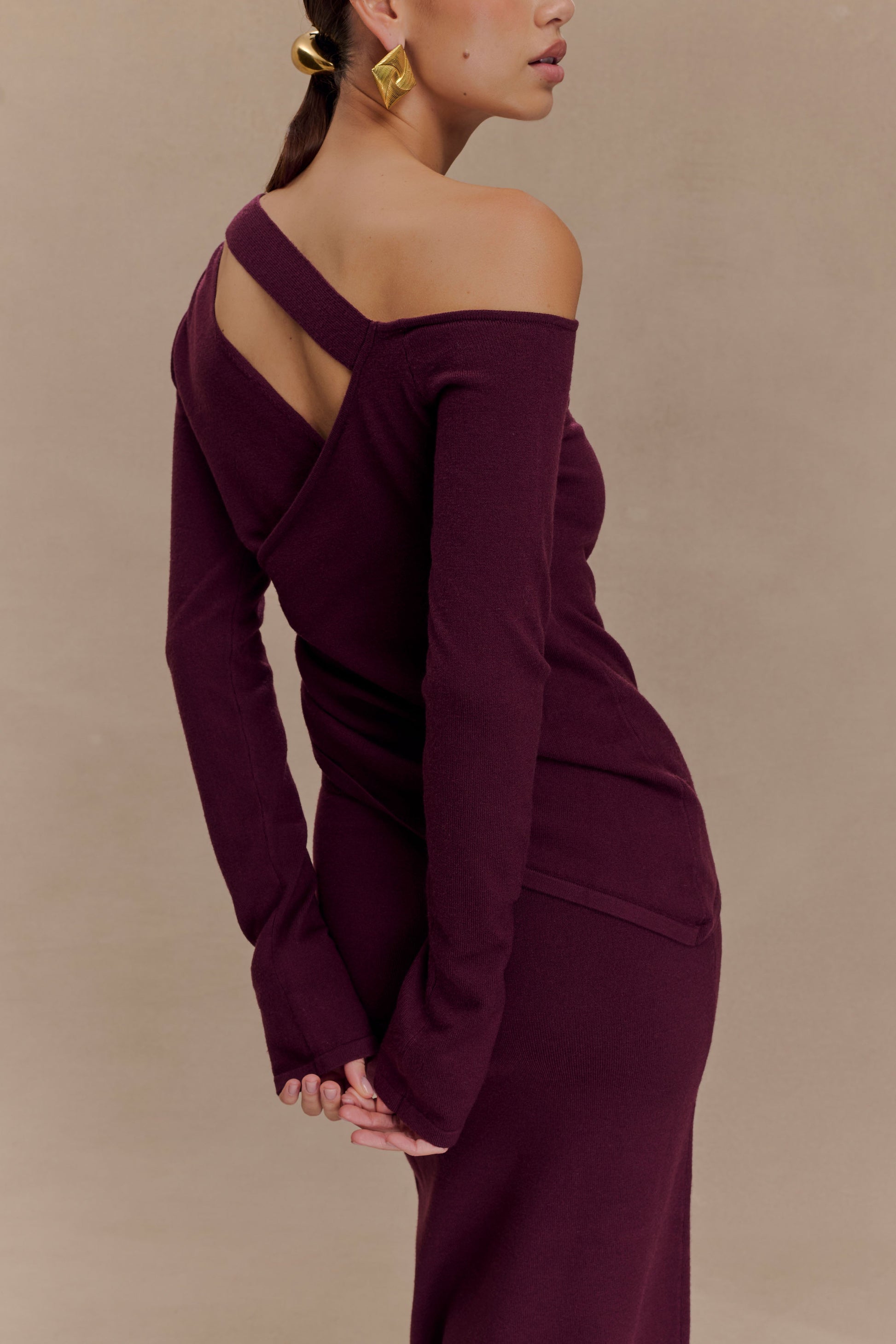 Collective Tops - Miles Off Shoulder Knit Top - Plum fourth image