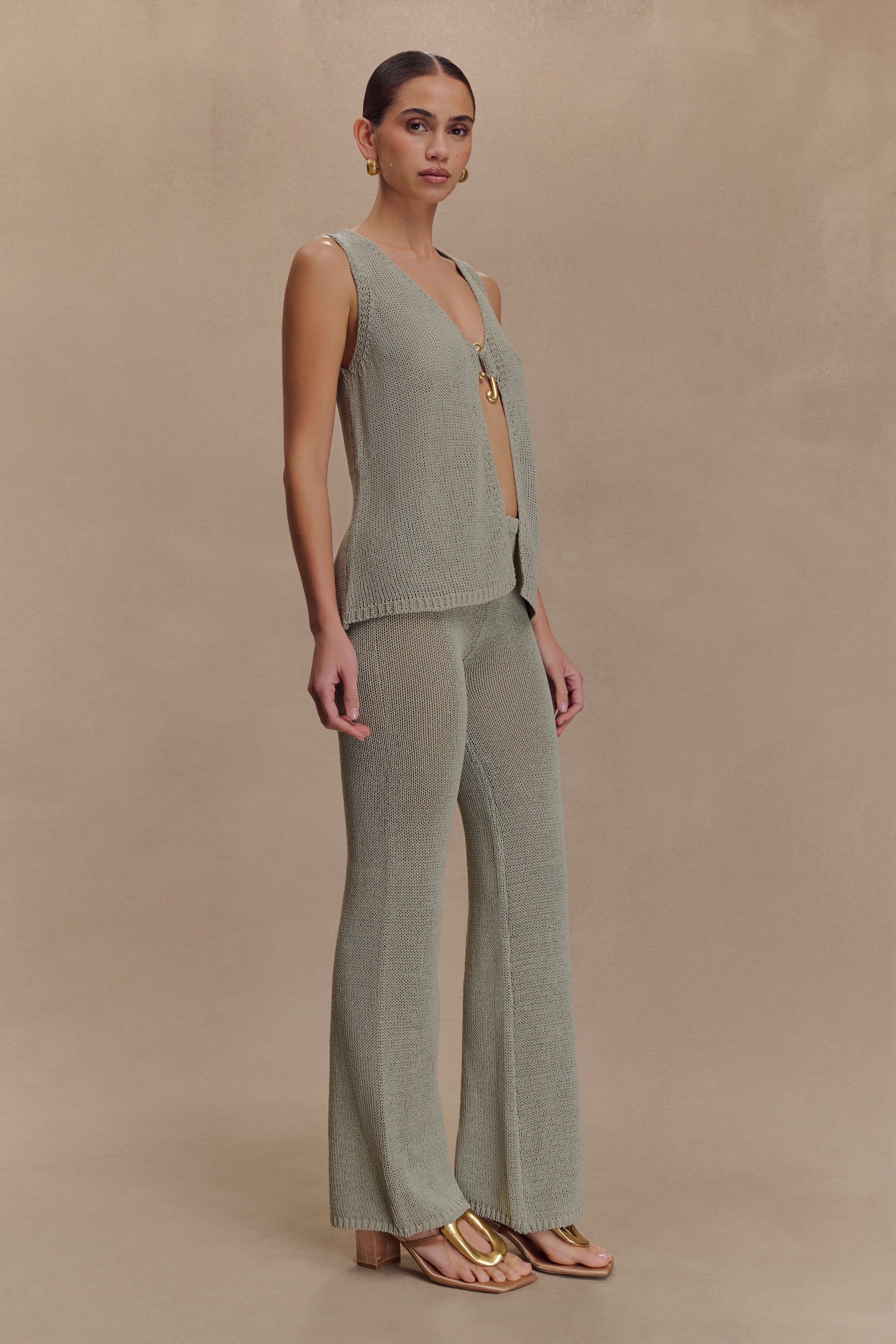 Collective Tops - Malani Knit Top With Hardware - Sage fifth image