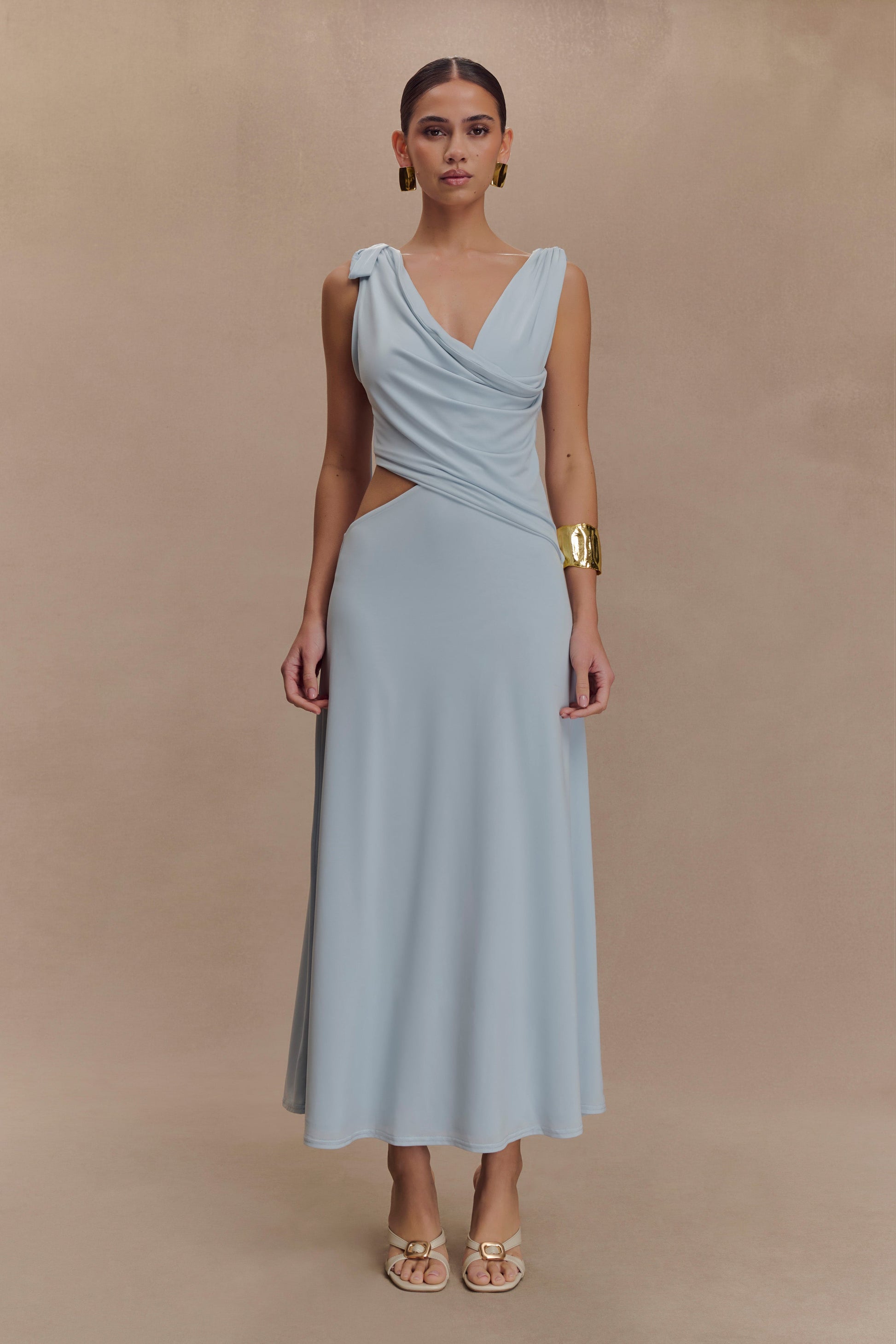 Raleigh Asymmetrical Slinky Midi Dress - Pale Blue - View 2 | Shop Formal Dress