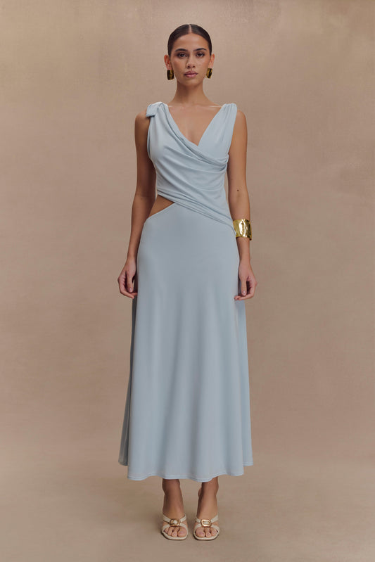 Raleigh Asymmetrical Slinky Midi Dress - Pale Blue - View 1 | Shop Formal Dress